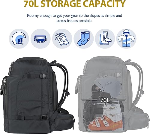 Miniatura 9 de Unigear Bolsa para botas de esquí, mochila de viaje para botas de esquí de 50 litros para casco de esquí, gafas, guantes, esquís, snowboard y