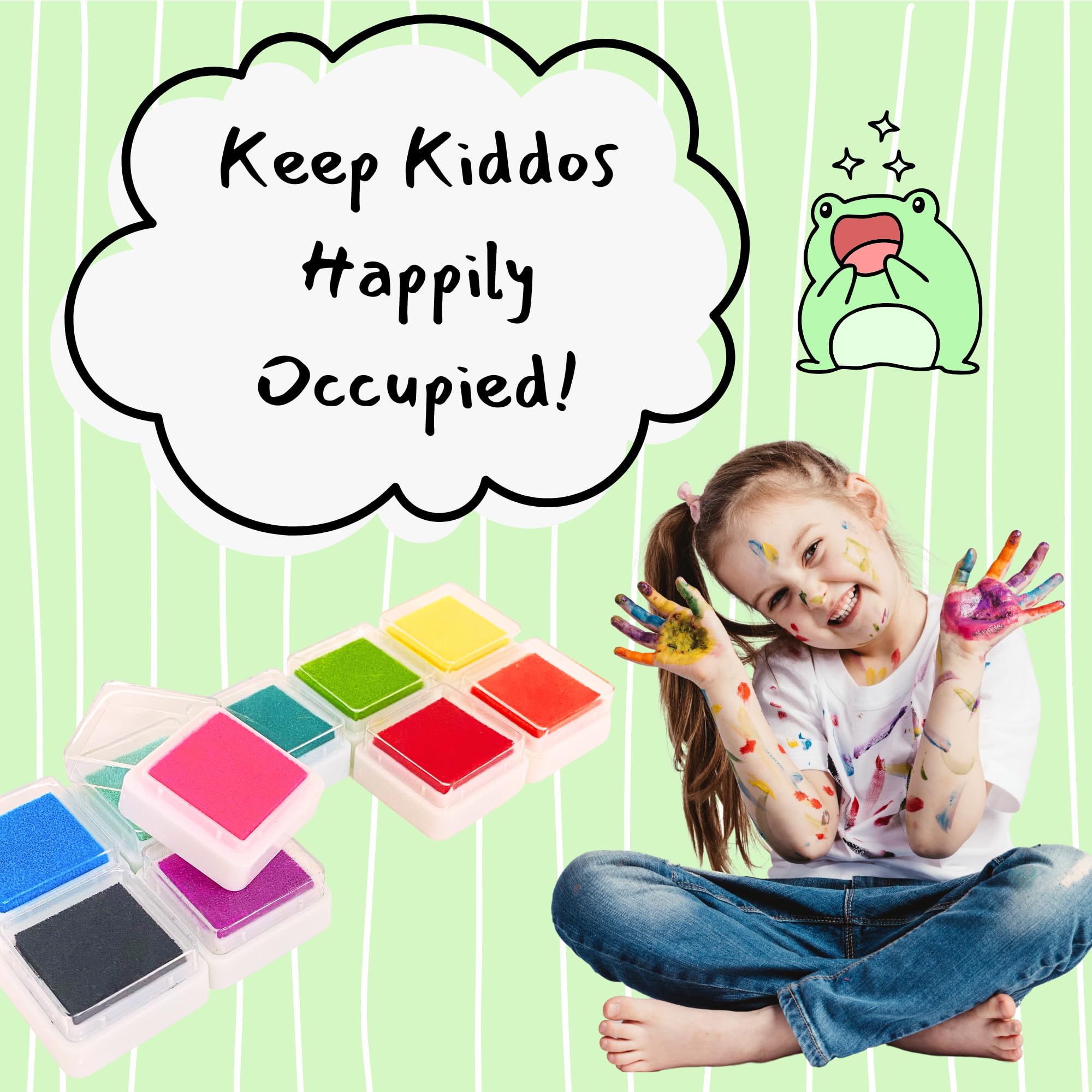 COLOR ME PRAISE Washable Ink Stamps for Kids - 10 Bright Colors Fingerprint Art Pad Set with Drawing Guide - Non-Toxic Craft Supplies for Toddlers, Preschool & Classroom Activities - Image 8