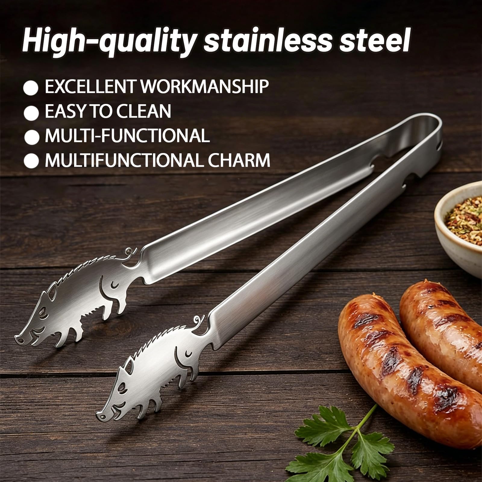 Pince à Barbecue en Acier Inoxydable avec Motif Cochon, Pince à Saucisses Personnalisée de 30 cm, Pince de Cuisine pour Grillades,Résistant à la Rouille