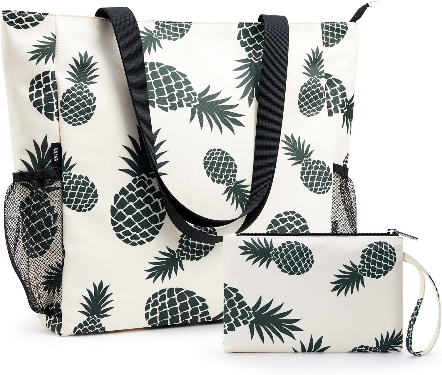 KALIDILarge Floral Tote Bag Beach Bag Water-resistant Handbags Shoulder Bags with Zipper and Accesseries Pouch/Purse for Womens Girls Travel School Work Shopping