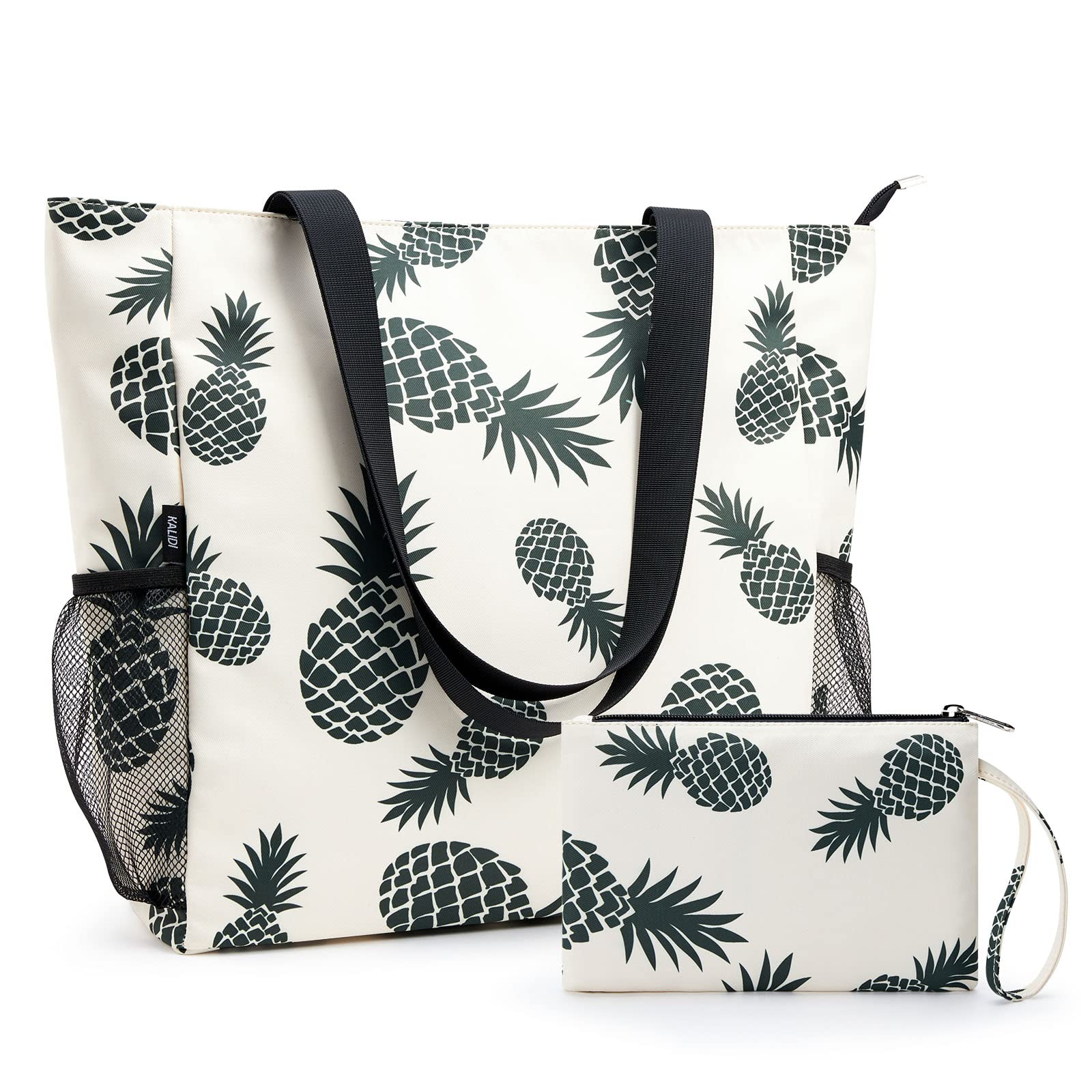 KALIDILarge Floral Tote Bag Beach Bag Water-resistant Handbags Shoulder Bags with Zipper and Accesseries Pouch/Purse for Womens Girls Travel School Work Shopping