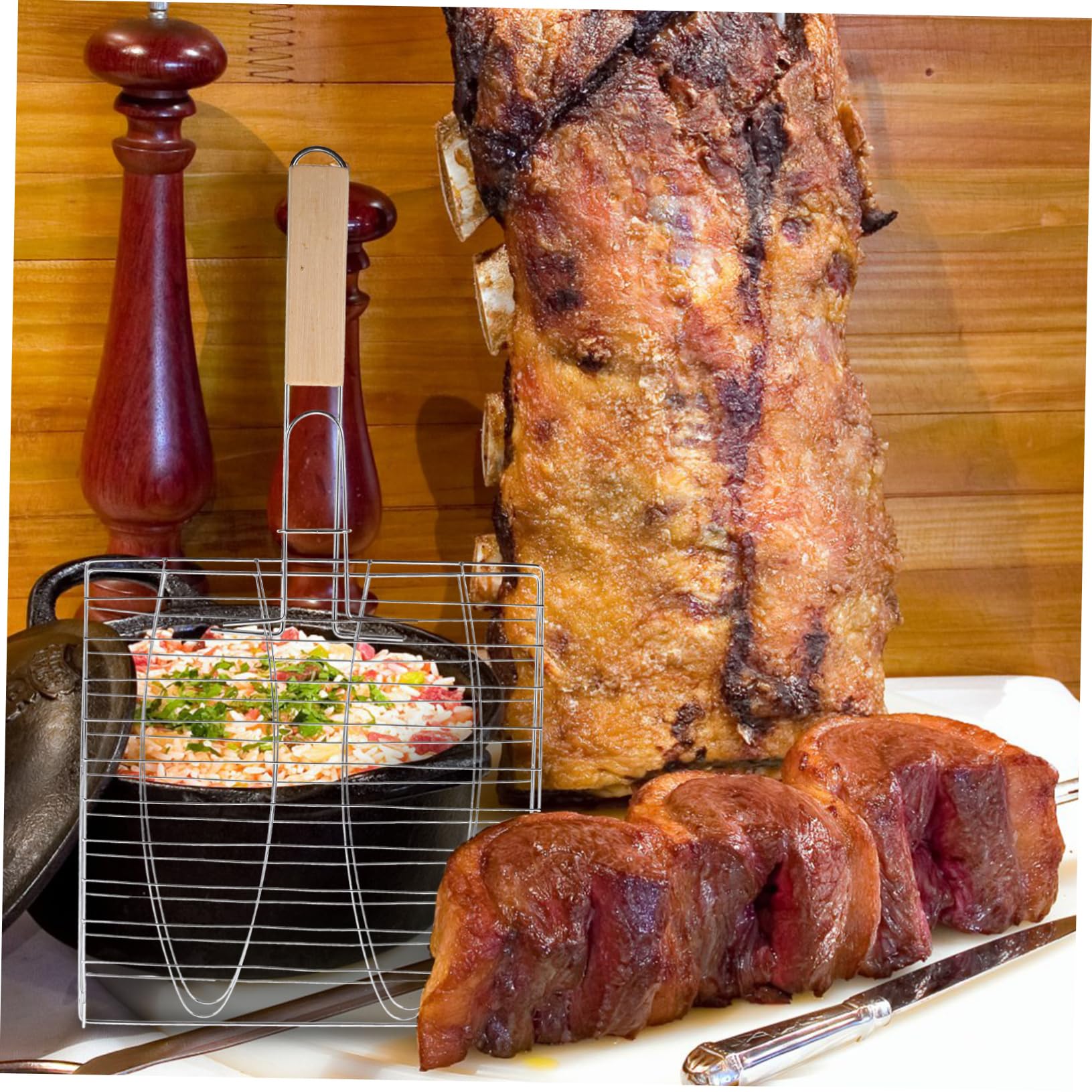Toddmomy 2 Stücke Gegrilltem Fisch Clips Veggie Gemüse Roste Camping Grill Rack Mesh Grillen Grill Korb Grill Werkzeug Picknick Grill Ausrüstung Holz