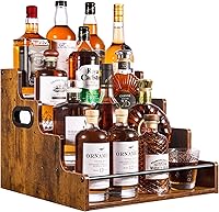 YQBRAO 4-Tier Rustic Liquor Bottle Display Shelf - 16-Bottle Bar Organizer, Coffee Syrup Rack, Whiskey Spirits Stand