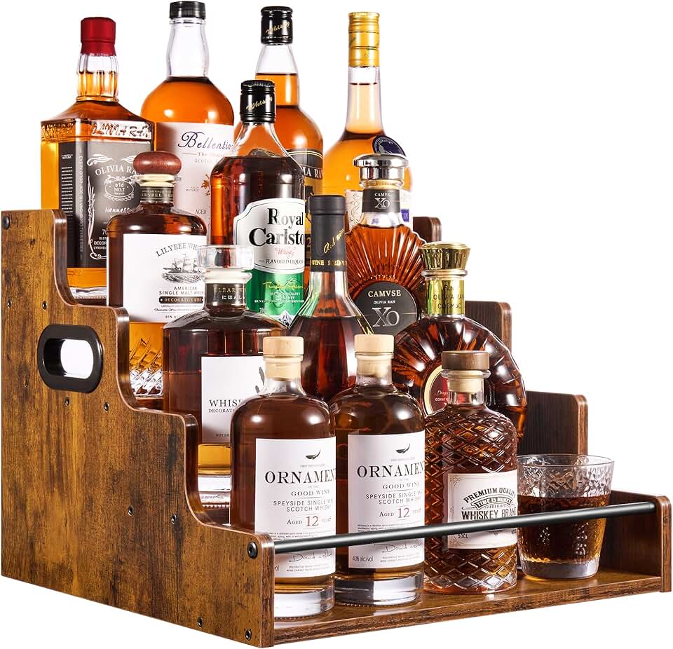 Rustic Wood Liquor Bottle Display Shelf