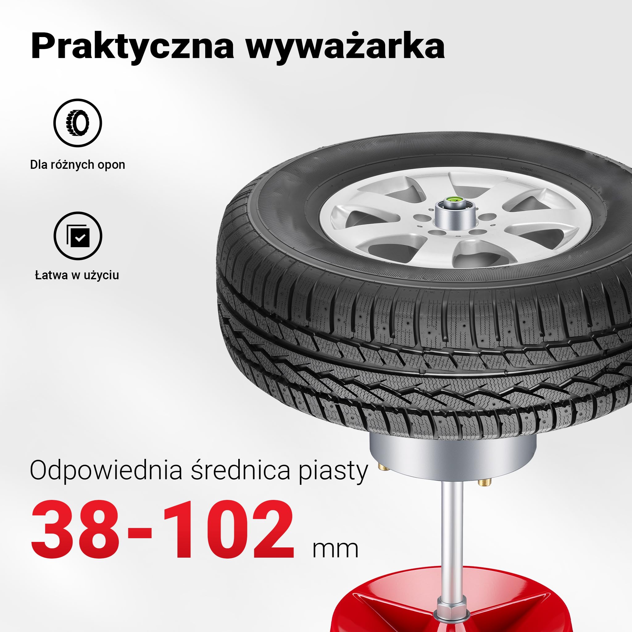 Wiltec Wyważarka do opon o wymiarach 29 x 29 x 57,5 cm, przenośna wyważarka do piast ø 1-1/2”, do kół samochodowych i lekkich ciężarowych, z aluminium