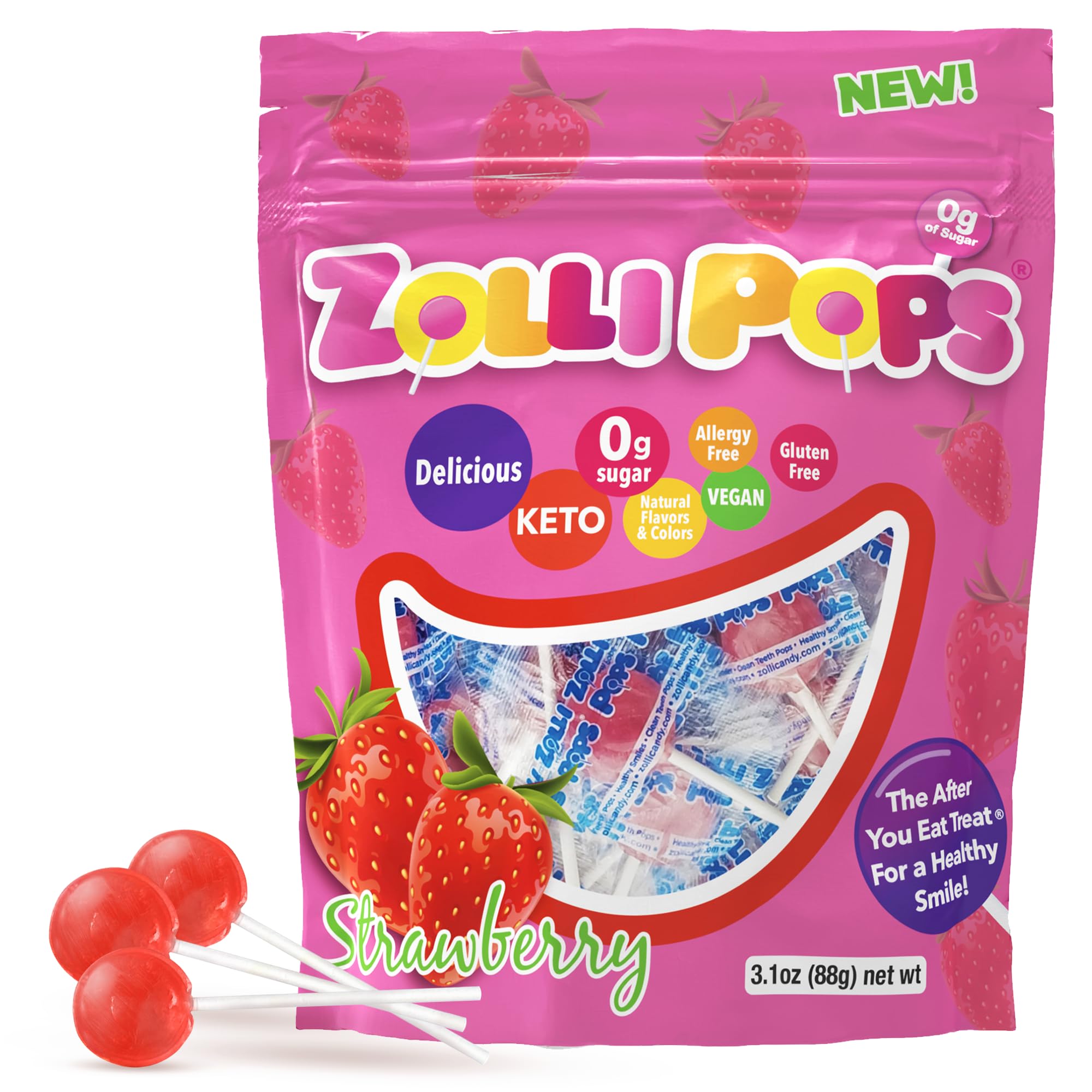 ZollipopsClean Teeth Pops, Anti Cavity Lollipops, Strawberry, 15 Count by Zollipops