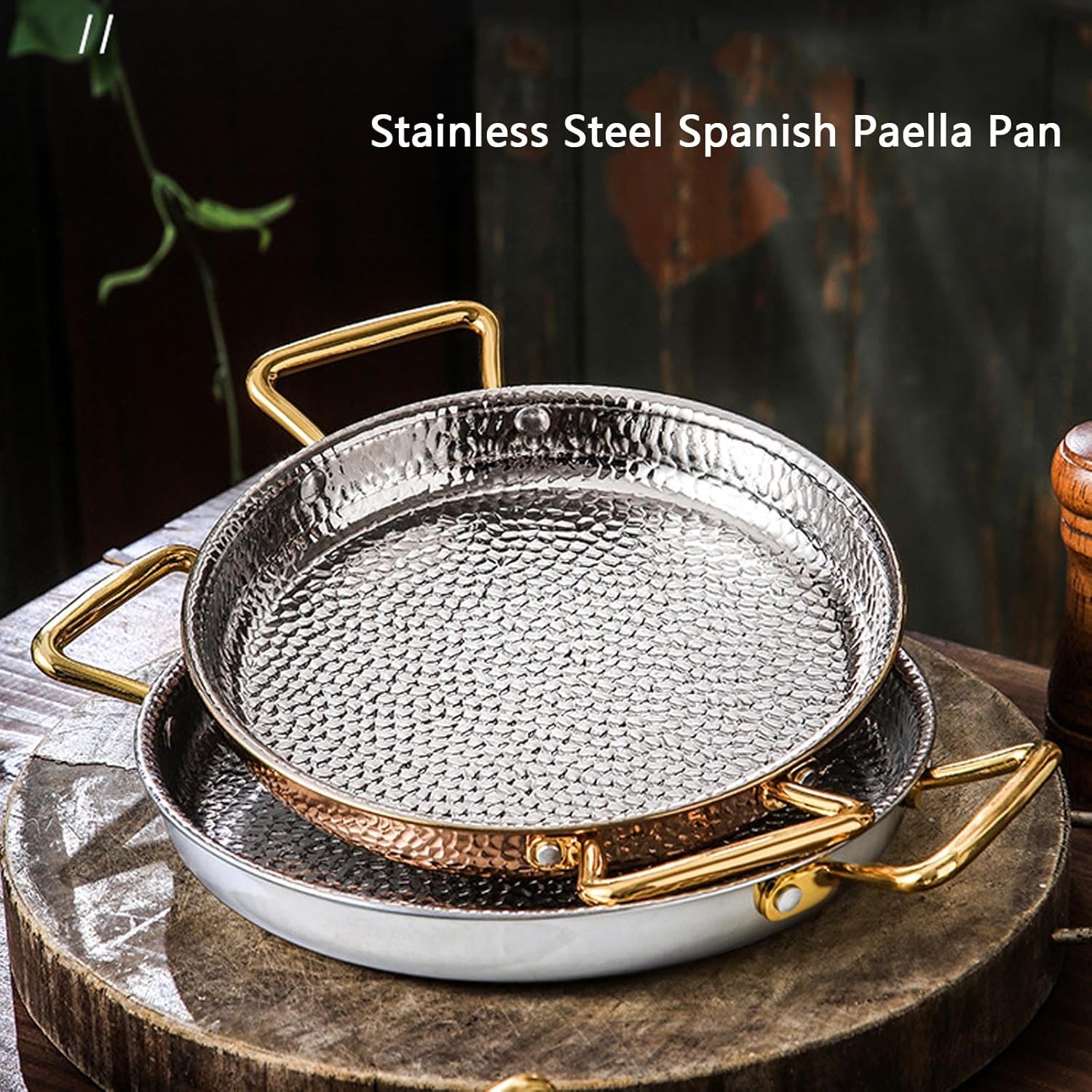 Spanish Paella Pan - Nonstick Skillet with Dual Handles for Home or Restaurant Cooking - Fast and Even Heating/Rose Gold/30Cm
