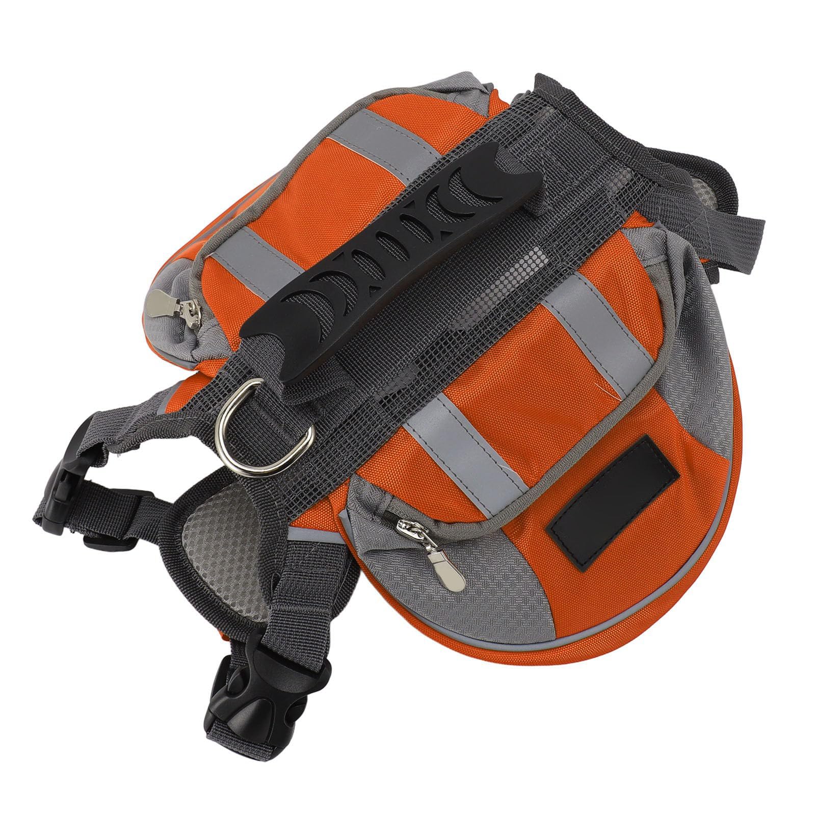 Sac à Dos pour Chien, Sac de Selle à Rayures Réfléchissantes, Facile à Porter, Sacoche Multifonction Portable en Tissu Oxford pour la Randonnée (Orange)