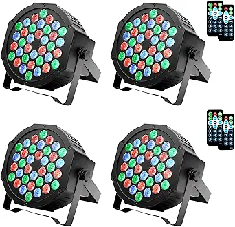 Dj Lights, 4 Pack 36 LED Par Lights Stage Lights with Sound Activated Remote Control & DMX Control, Stage Lighting Uplights for Wedding Club Music Show Christmas Holiday Party Lighting