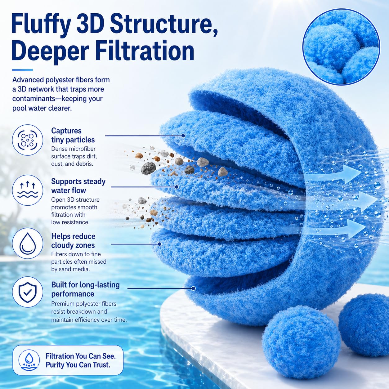 Sfere filtranti per piscina, per filtro a sabbia, palline di filtraggio riutilizzabili in polisfera, ecologiche, per piscina, palline filtranti blu per pompa a sabbia per piscina fuori terra (2,1 kg)