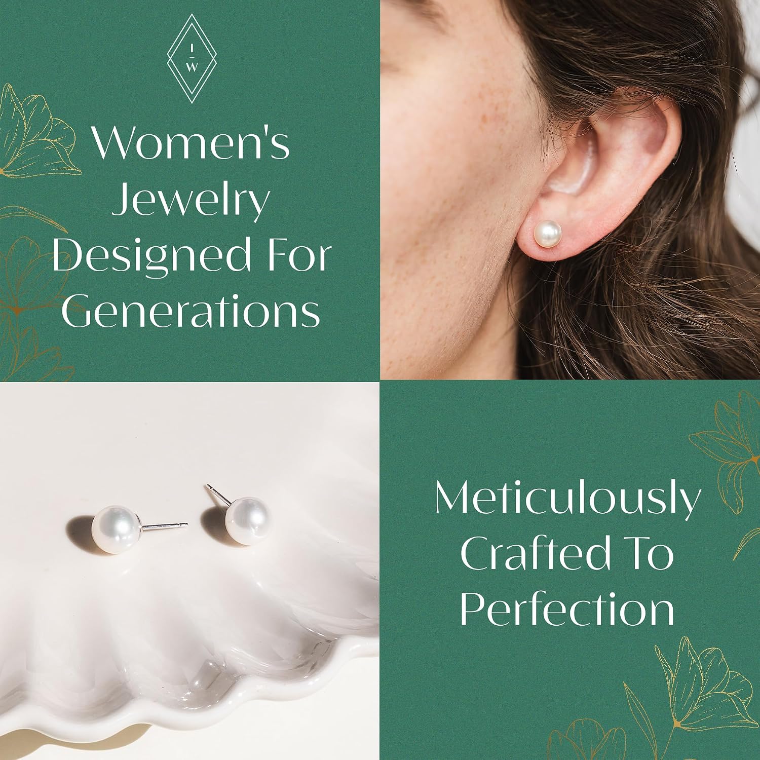 ISAAC WESTMAN® Freshwater Cultured Pearl Stud Earrings for Women - AAA High Luster Real Pearls, Hypoallergenic 14K Yellow Gold Posts