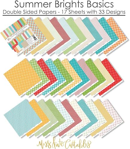 Miniatura 2 de Paquete de papel con patrón  Summer Brights Basics  para vacaciones  17 colección de doble cara de 12 x 12 pulgadas, incluye 34 patrones, tarjetas