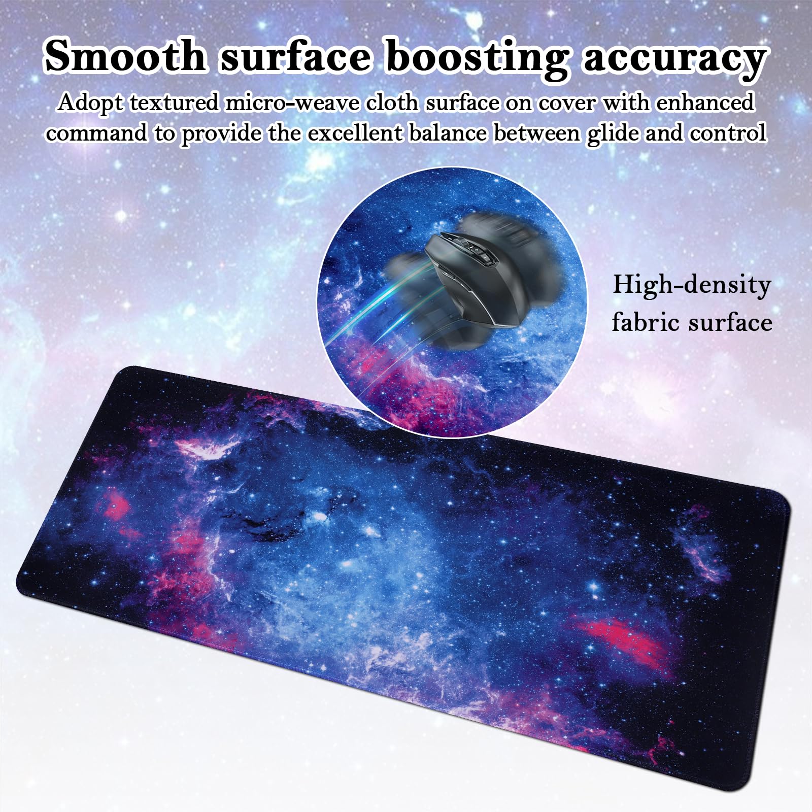 Yimomoyi Nebulosa Galassia Tappetino Mouse XXL, Tappetino Scrivania Grande con Base in Gomma Antiscivolo, Mouse Pad 800 x 300 x 3mm, Tappetino da Gaming con Bordi Cuciti per PC, Laptop (A)