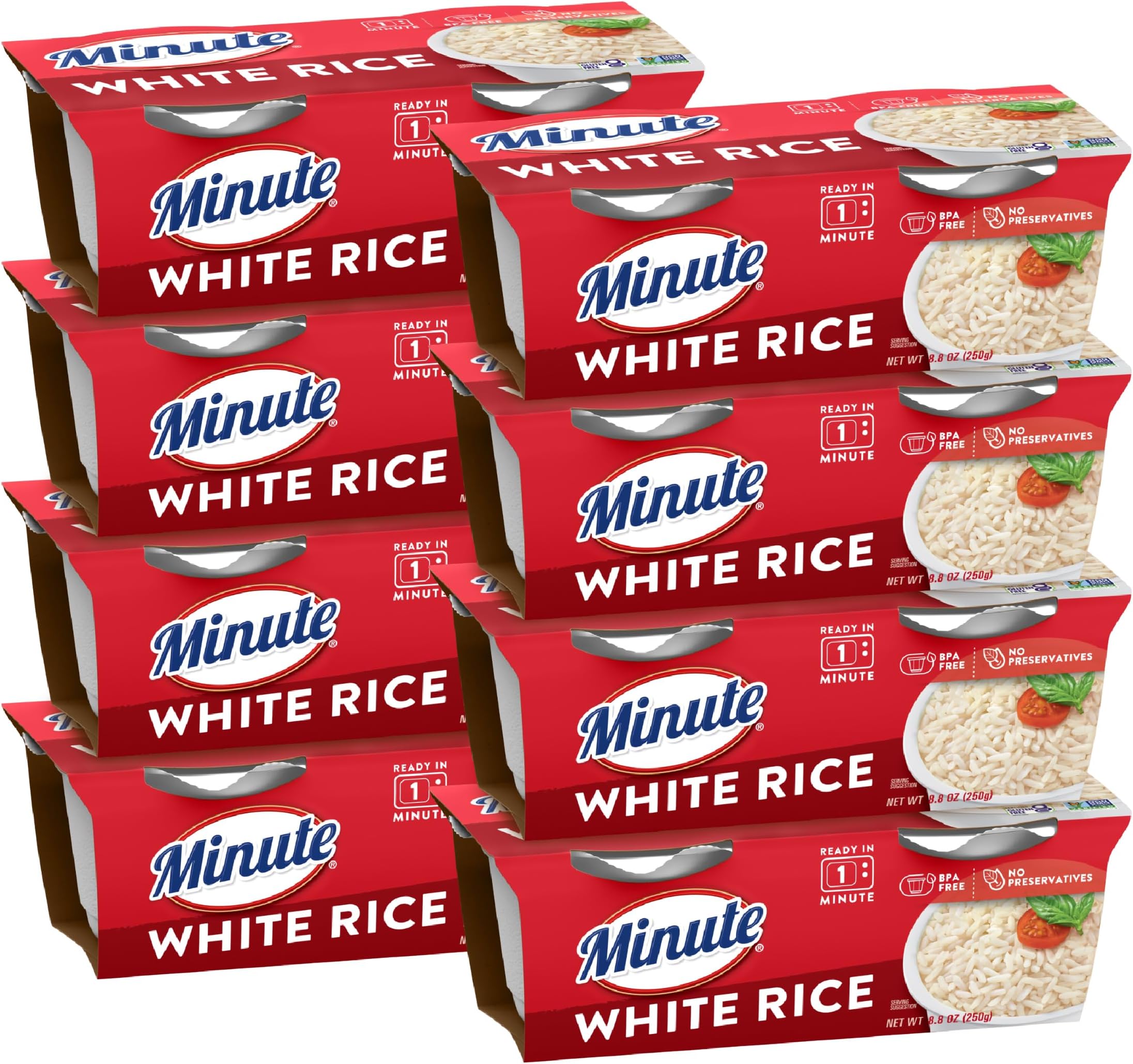 Minute Ready-to-Serve White Rice, Microwavable Rice Cups, 8.8-Ounce Cups (Pack of 8)