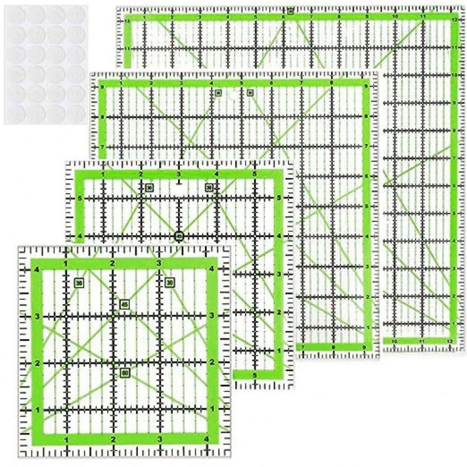 Jazuaiao 4Pcs Clear Acrylic Quilting Ruler Set with Measurement Markings for Fabric Cutting, Sewing, Dressmaking Projects Acrylic Quilting Template Ruler Sewing Templates Stencils