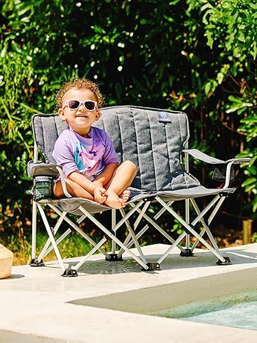 Miniatura 9 de EVER ADVANCED Silla de campamento doble para niños con cierre de seguridad para portavasos y exteriores, plegable, acolchada, con bolsillo de malla,