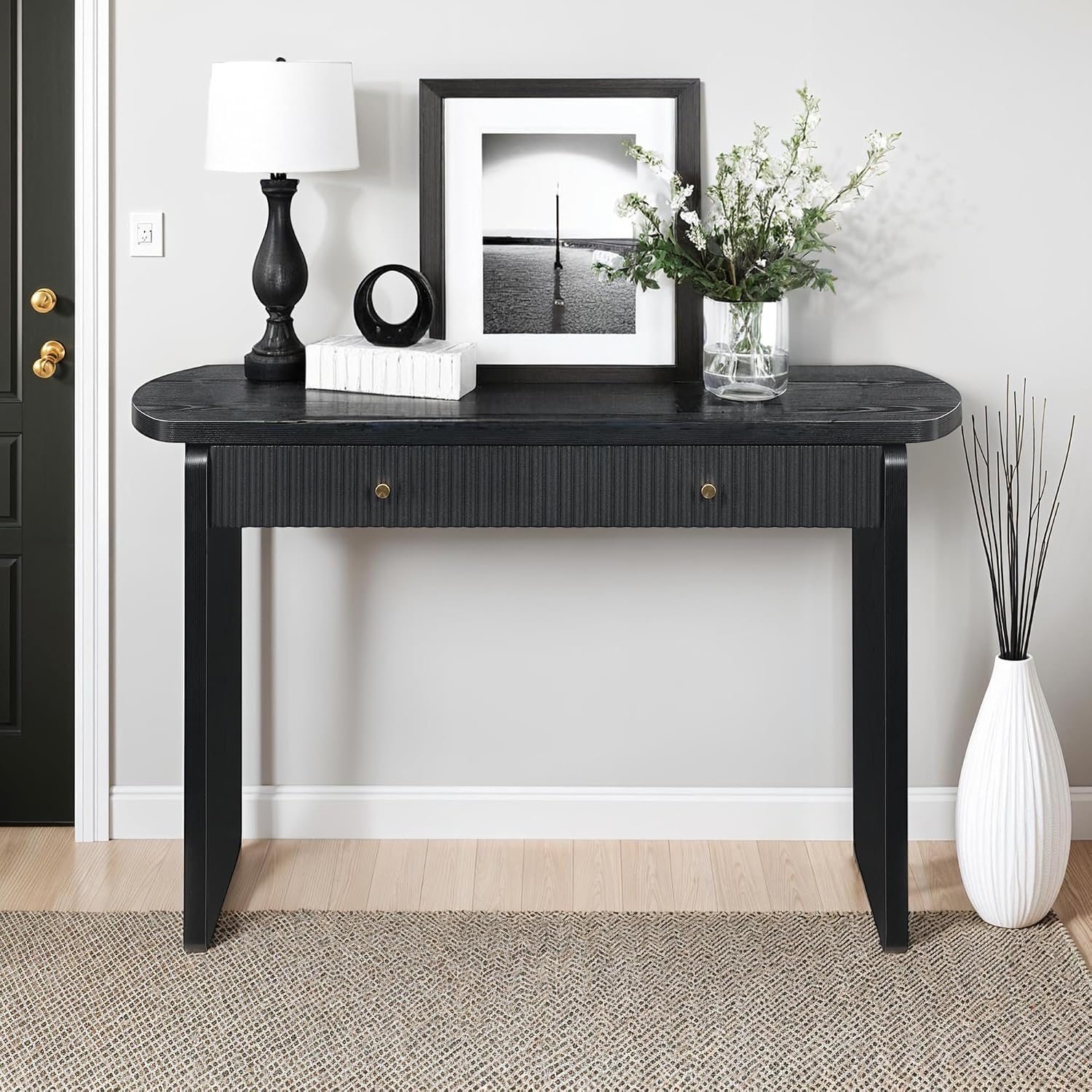 Convenience Concepts Weston Console Table 47.25" - Modern, Contemporary Narrow Sofa Display Accent Vanity or Desk with Storage Drawers for Living Room, Entryway, Hallway, & Office, Black