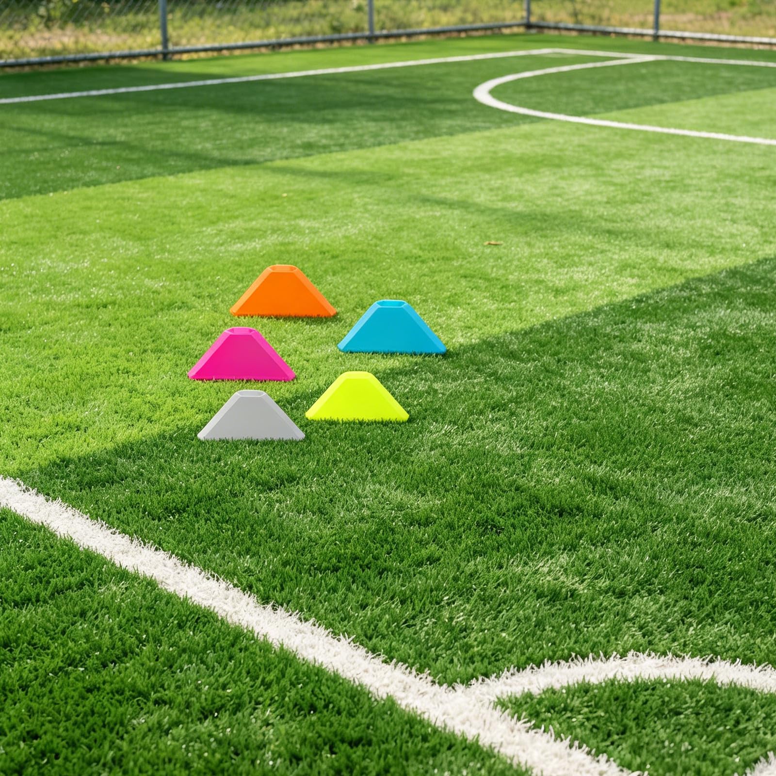 30 Unidades Conos Triangulares de Plástico Paquete Alta Visibilidad y Portátiles para Entrenamiento de Fútbol Ideales para Clases de Educación Física y Jóvenes
