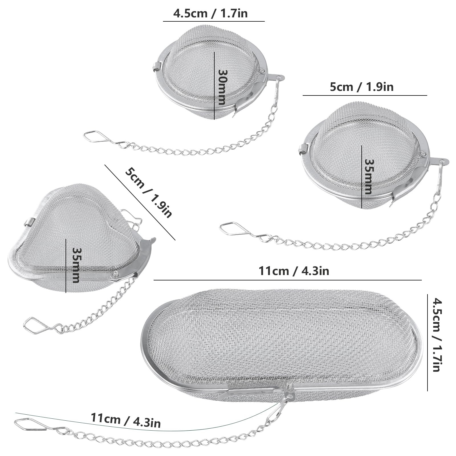 Lot de 4 Boules à Thé et Passoires à Épices en Acier Inoxydable – Infuseur Réutilisable pour Thé en Feuilles, Herbes et Épices avec Chaîne Pratique