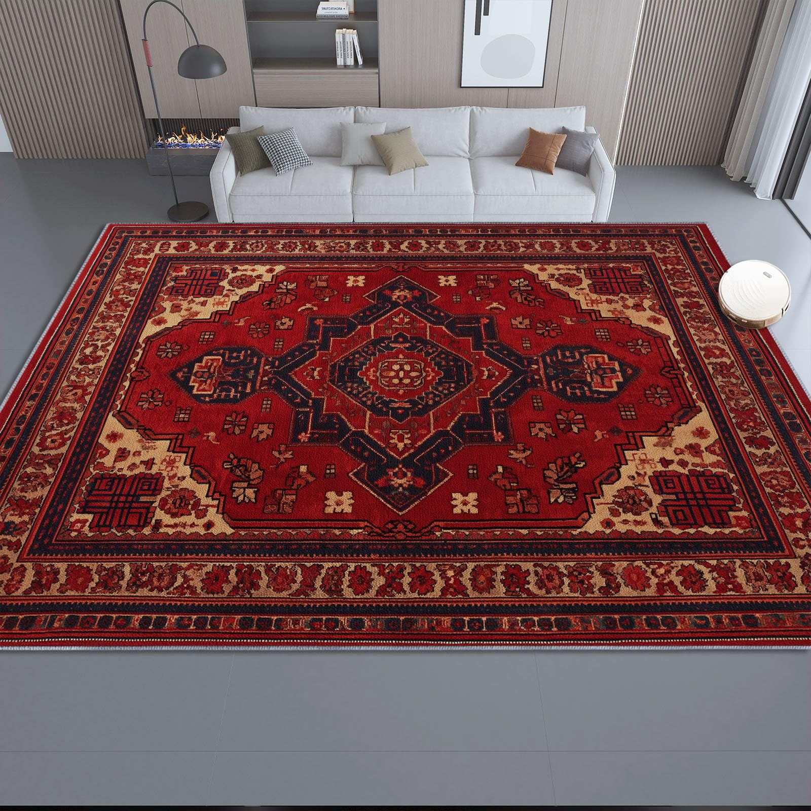 Niedriger Stapel Teppich Antirutschunterlage 120 x 180 cm, Traditionell Persischer Stil Geometrisch Floral Teppich Wohnzimmer, Rot Teppiche Waschbar für Küche, Flur, Schlafzimmer, Spielzimmer