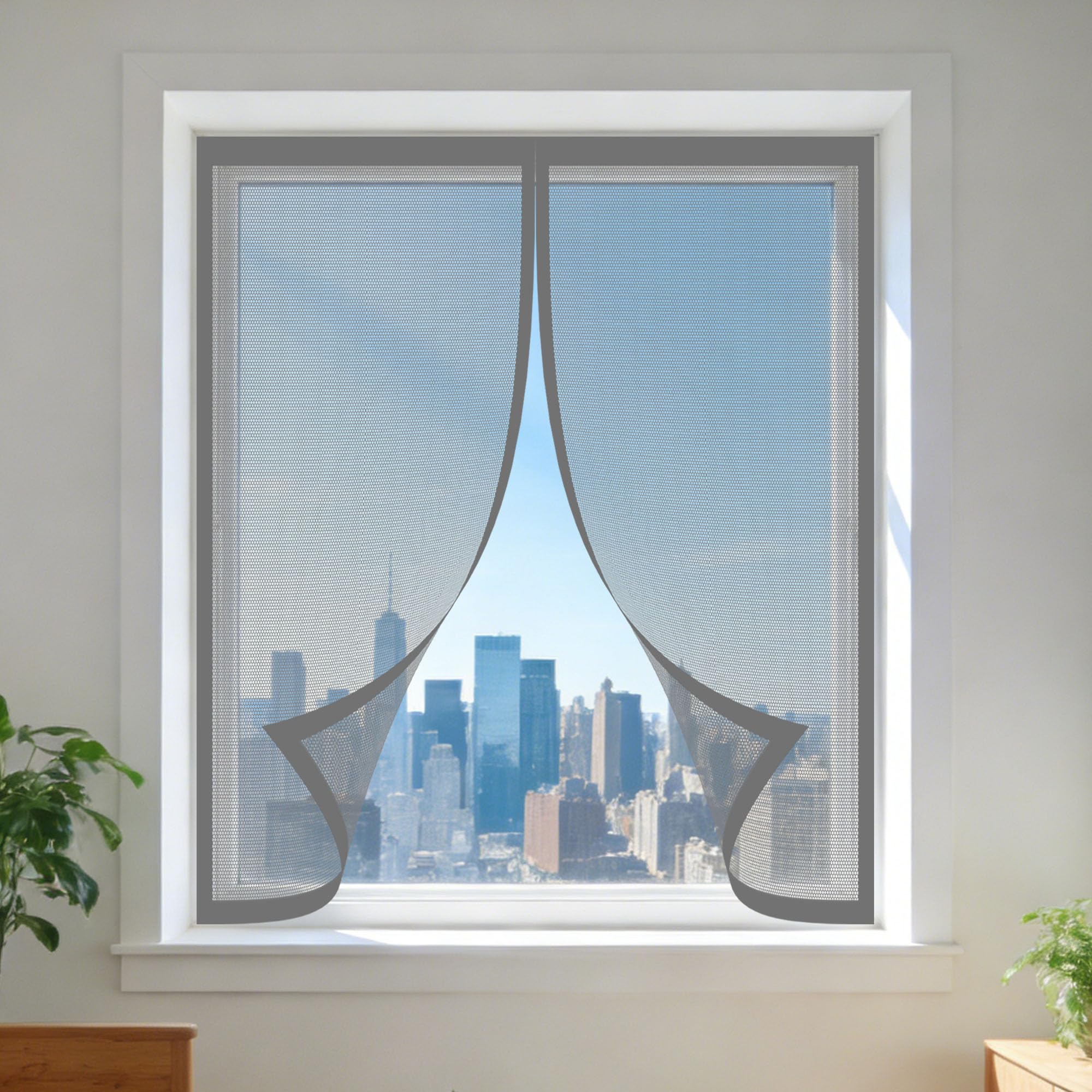 Magnetic Window Screen 105 x 115 cm Keep Fly Mosquito Out Window Screen Mesh for Bug Excellent Ventilation While Blocking Bugs for Windows Doors and Patio Screens, Grey