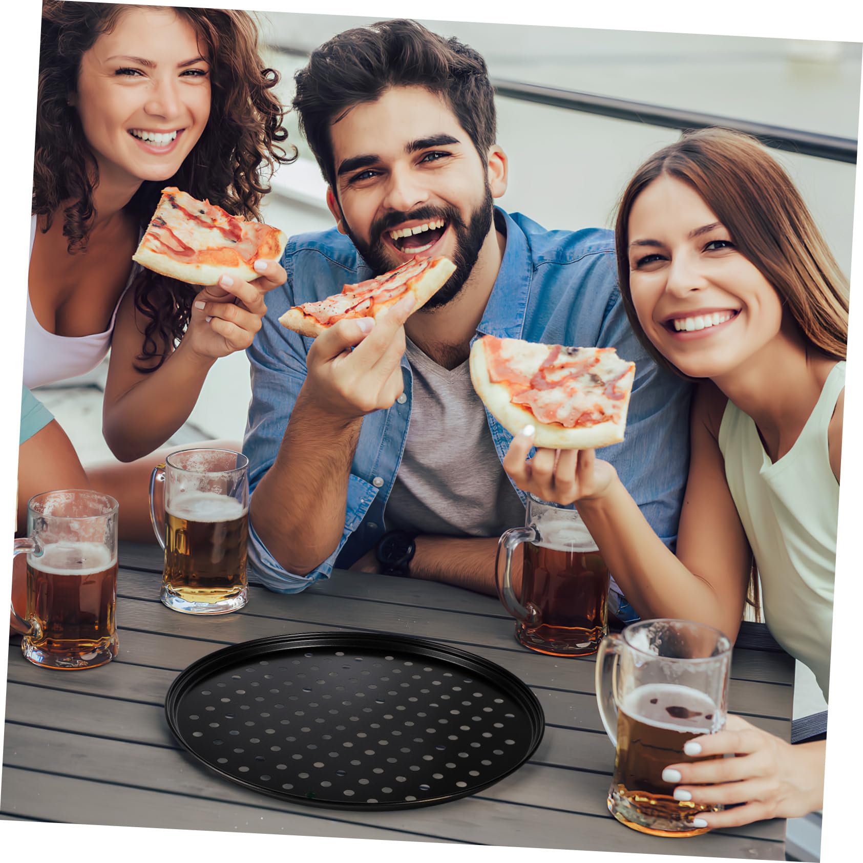 Robustes Backzubehör Rundes Pizzablech aus Kohlenstoffstahl 2 Stück-pack mit Löchern 32cm Durchmesser Praktisches Design zum Backen für Küche und Backofen