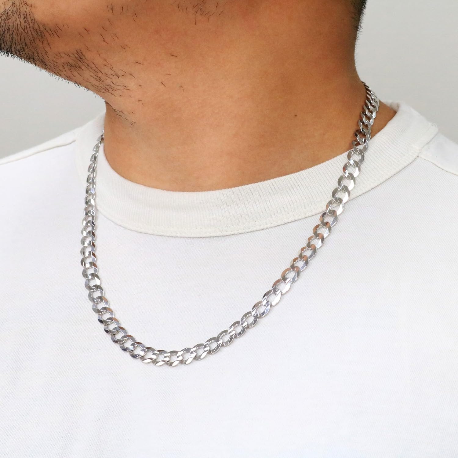 Nuragold 10k Real White Gold Solid Cuban Curb Link 8mm Chain Necklace (20"-30") Italian Jewelry for Men - Image 8