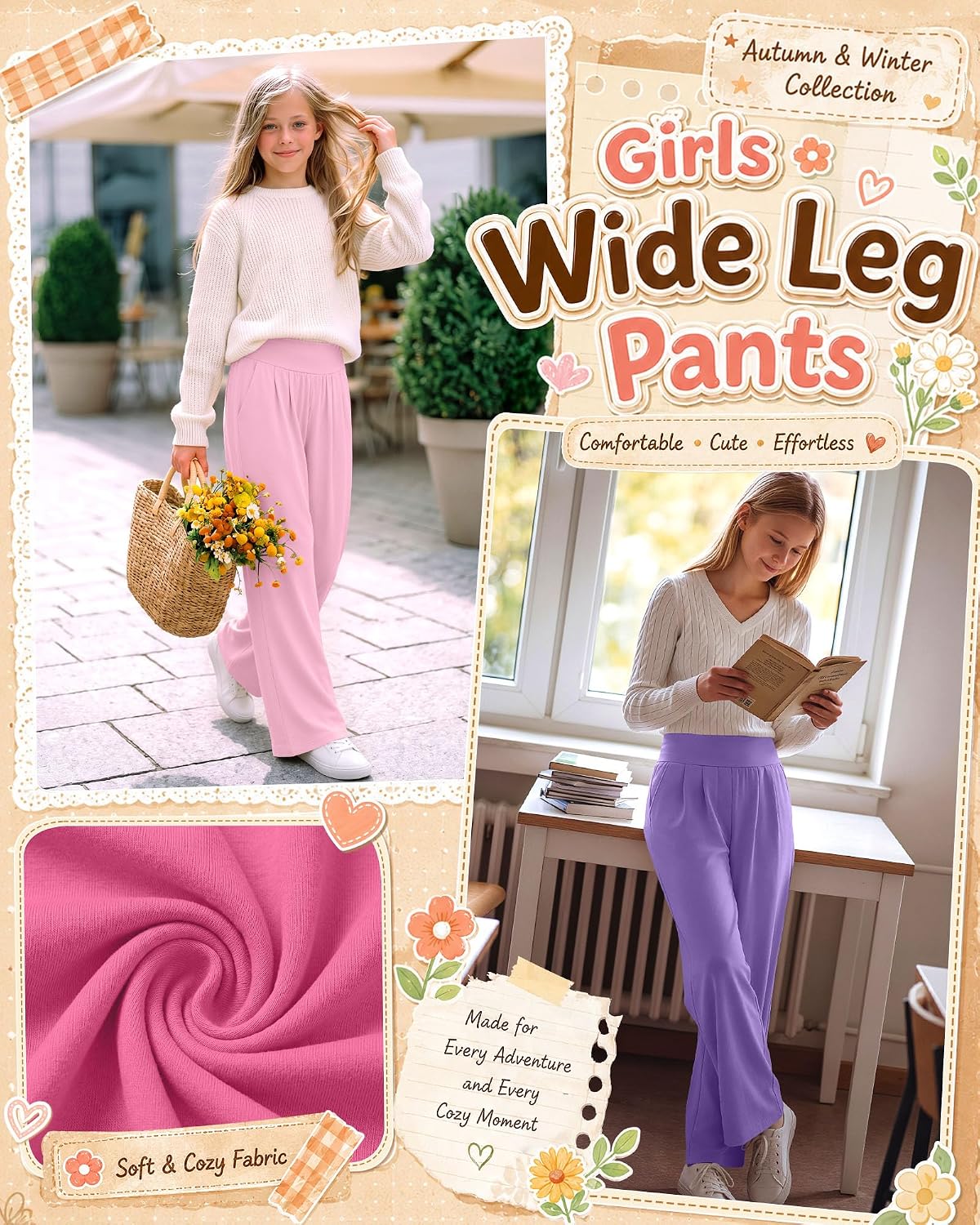 Girls Pants Wide Leg Trousers