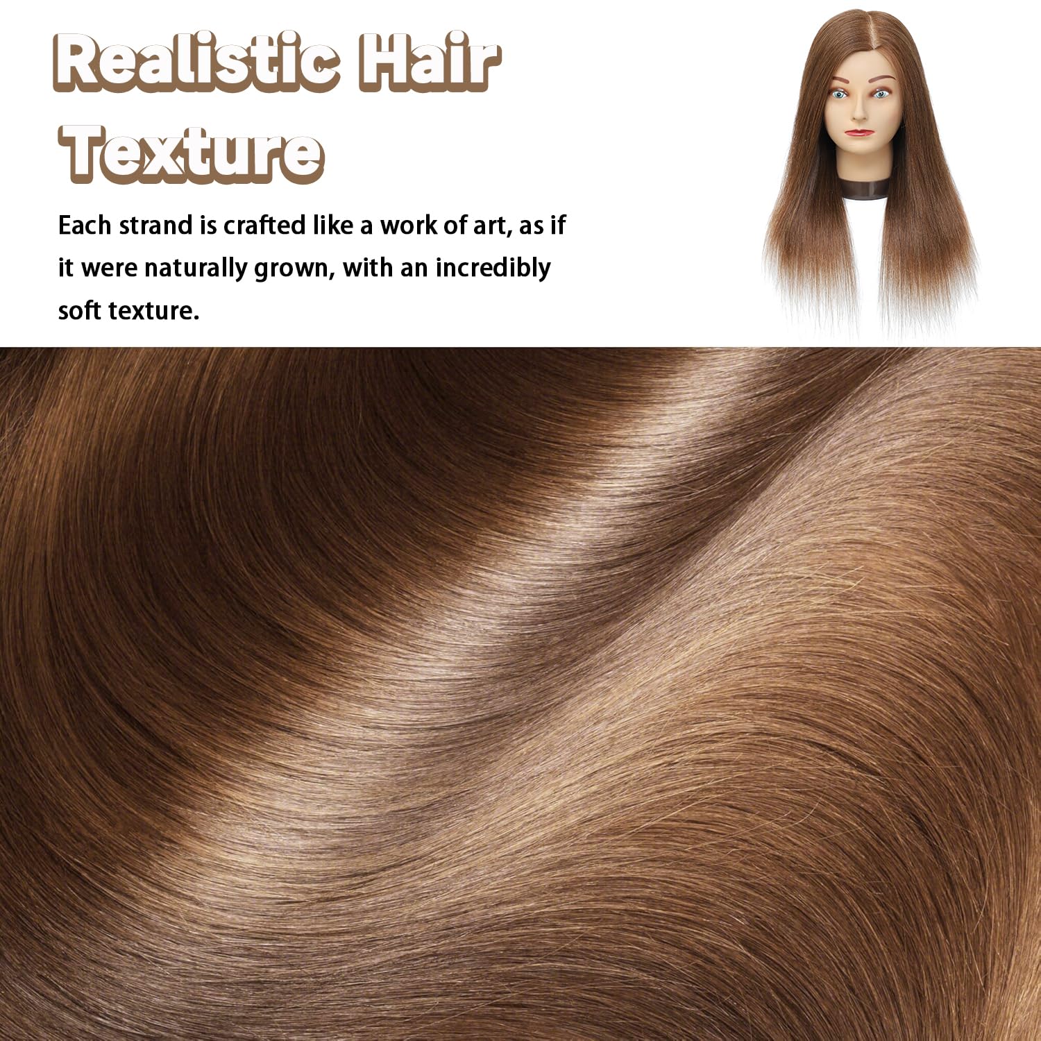Ineffable 16"Mannequin Head with Human Hair Training Head Cosmetology Doll Head Manikin Practice Head Hairdresser with Free Clamp Holder Female (HB-16inch) - Image 4
