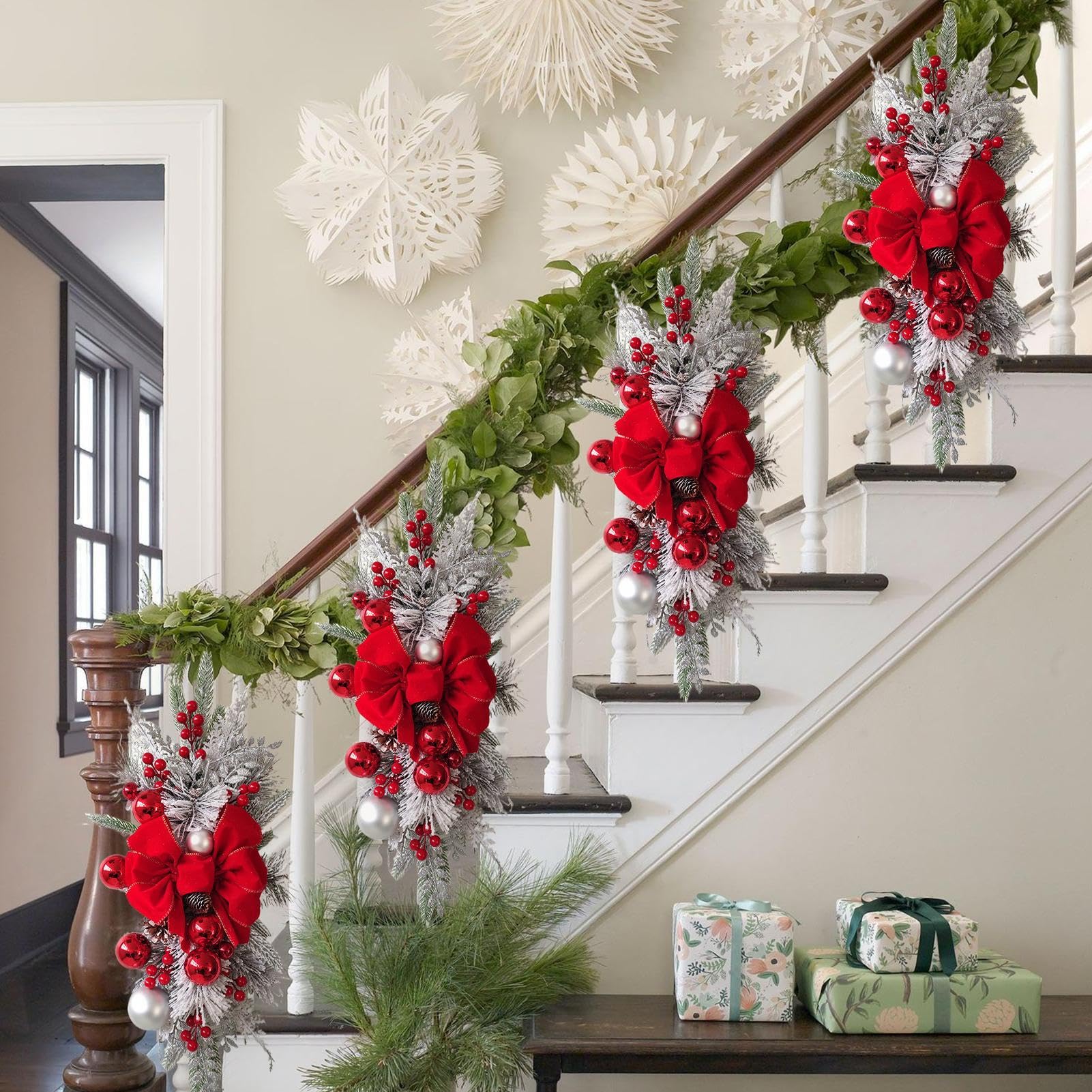 Ghirlanda Natalizia Per Scale Con Luci LED - Decorazione Pre-illuminata Senza Fili, Oro, Per Interni Ed Esterni - Foto 10