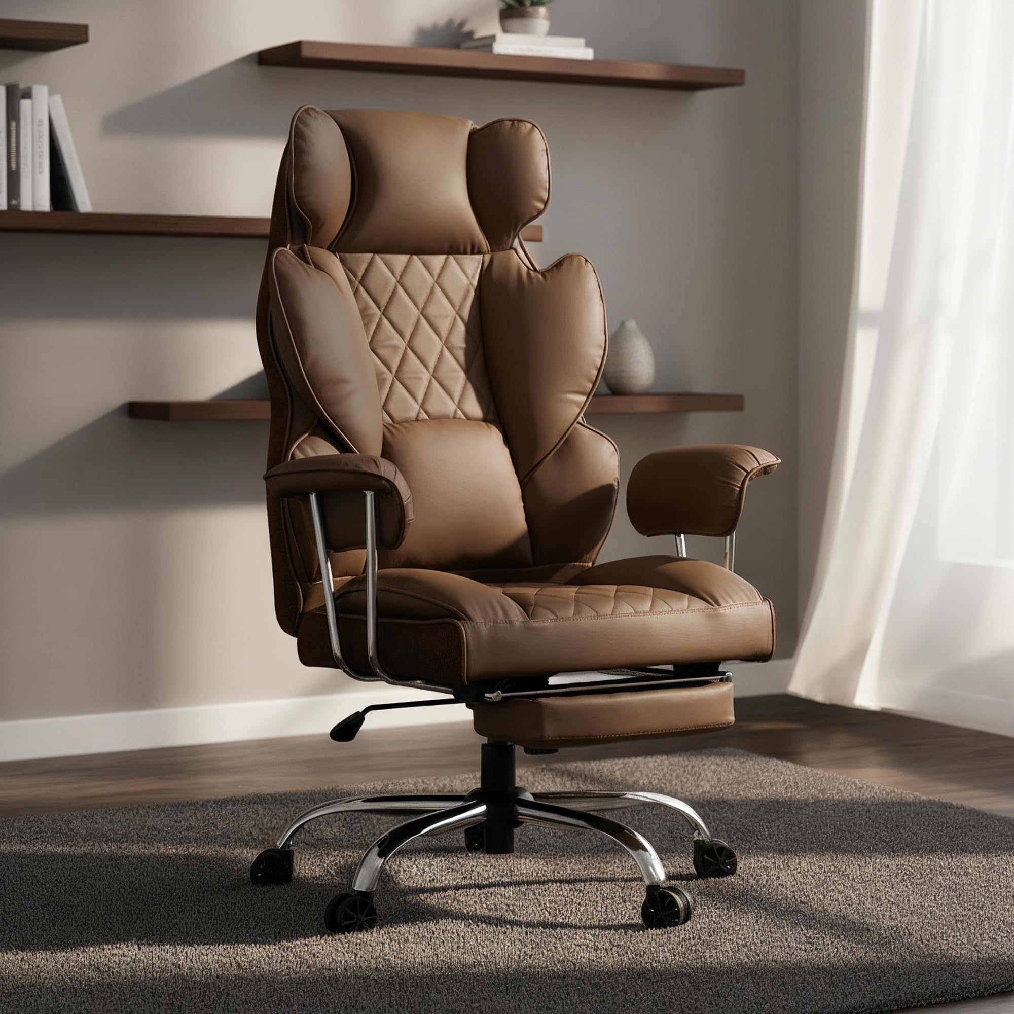 Add DROGO Ergonomic Office Chair 400LBS, PU Leather, Tan - Image 1