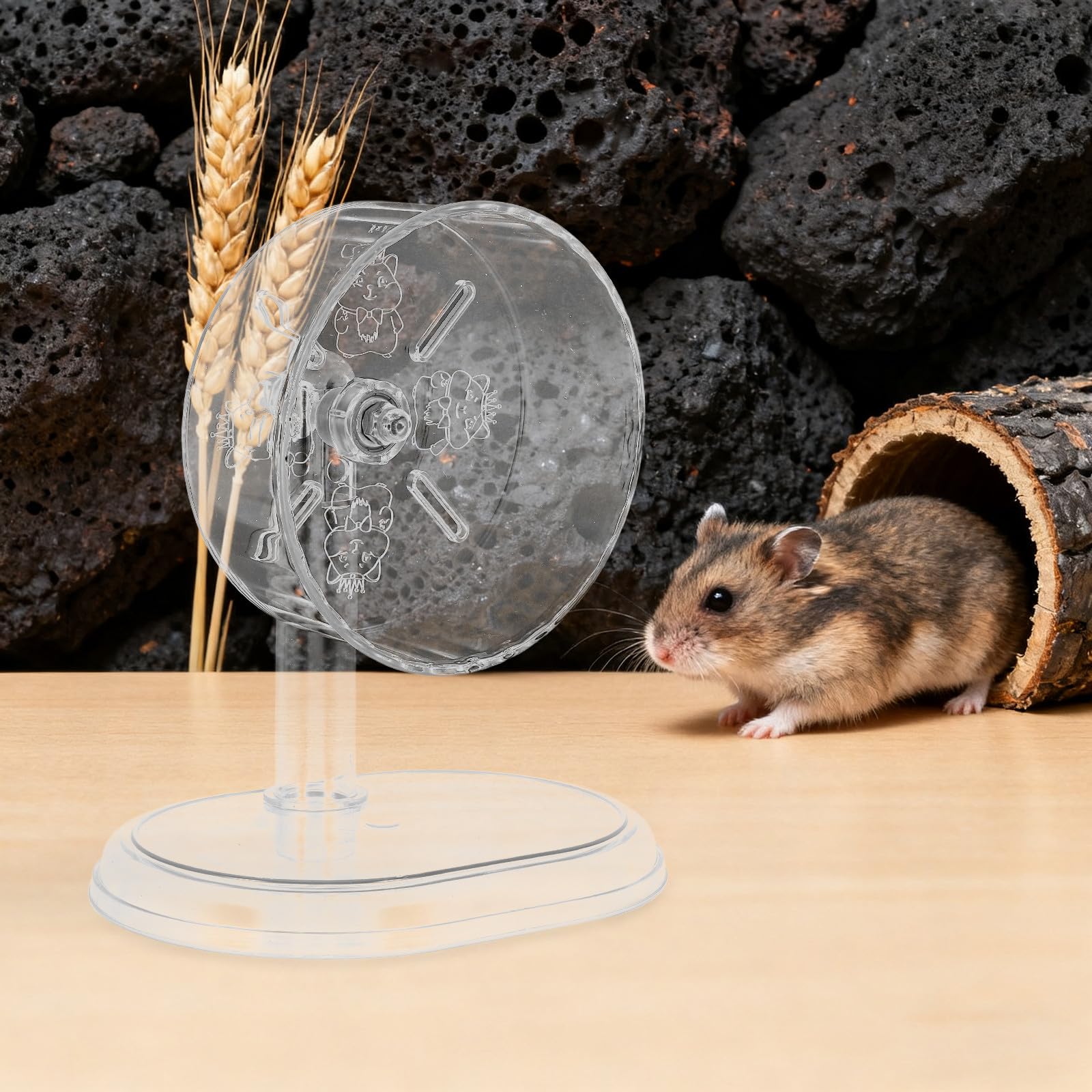 BESTonZON Transparentes Hamsterlaufrad: Leises Sportlaufrad mit Ständer für Zwerghamster, Rennmäuse und Kleintiere – Kunststoff-Spielzeug für Haustiere
