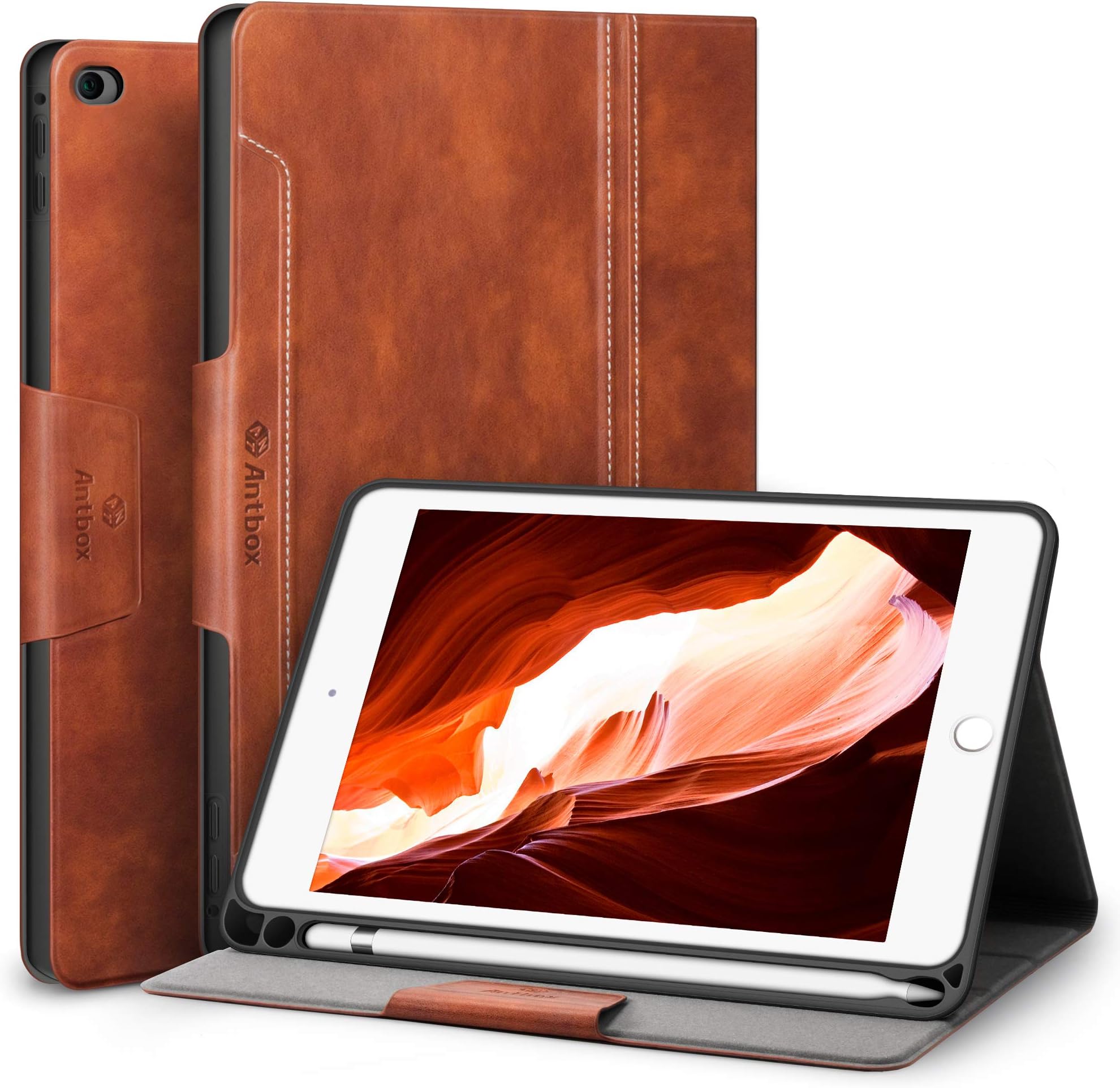 Antbox Case for iPad mini 5 2019 (5th Generation 7.9 inch) / iPad mini 4 with Built-in Pencil Holder PU Leather Smart Cover with Auto Sleep/Wake Stand Function (Brown)
