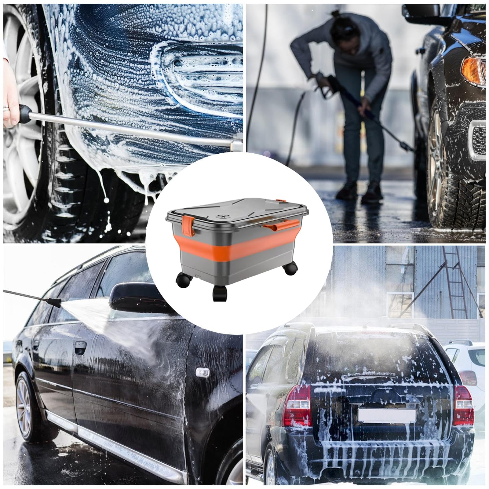Réservoir d'eau pour Nettoyeur Haute Pression, Réservoir Organisateur 22 litres pour Lavage Auto, Conteneur Pliable de Rangement pour Jardinage Extérieur et Lavage Auto Familial