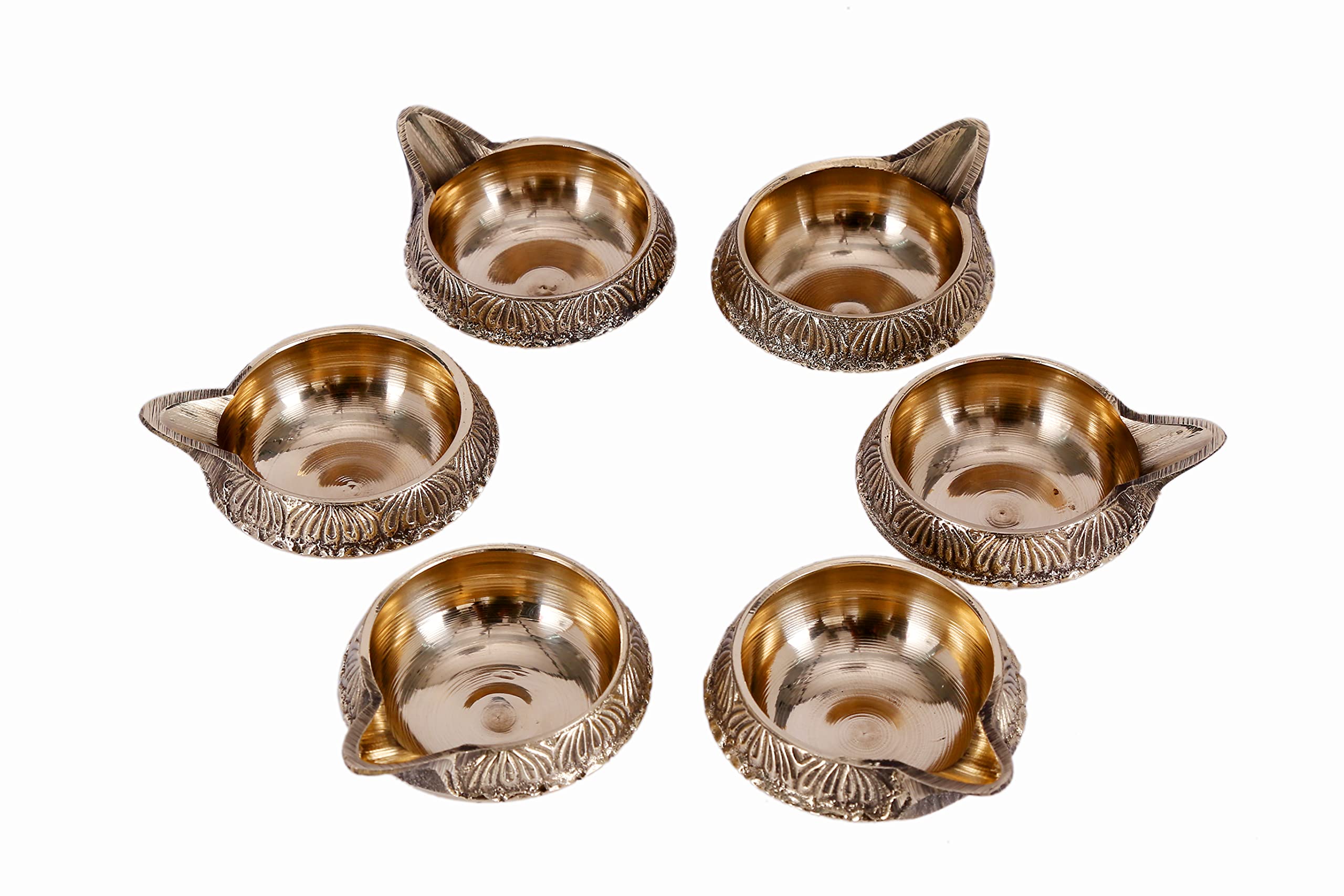 Charmy Crafts 6 pc Handmade Oil Diya Prosperity Diwali Decoration with Golden Engraving Made of Virgin Brass Metal Gift Items (Golden)