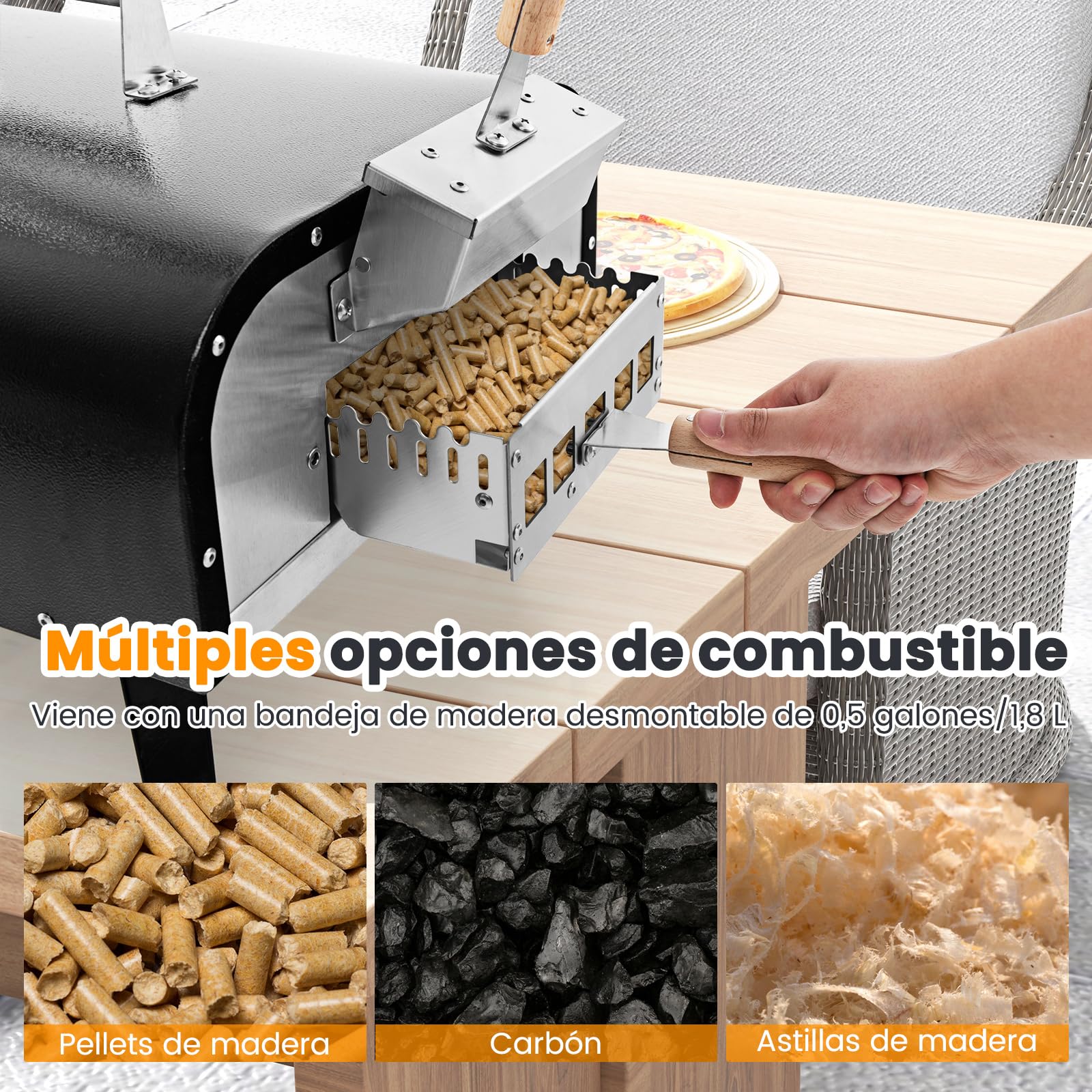 COSTWAY Horno Pizza, Horno Pizza Leña y Carbón, Piedra para Pizza de 30 cm, Inoxidable de 3 Capas con Termómetro, Pala para Pizza y Bolsa de Transporte