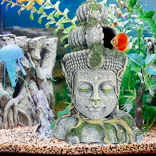 Miniatura 5 de Hamiledyi Estatua de cabeza de Buda para decoración de acuario, escondite de peces de resina, cueva de Betta para pecera grande, adornos para