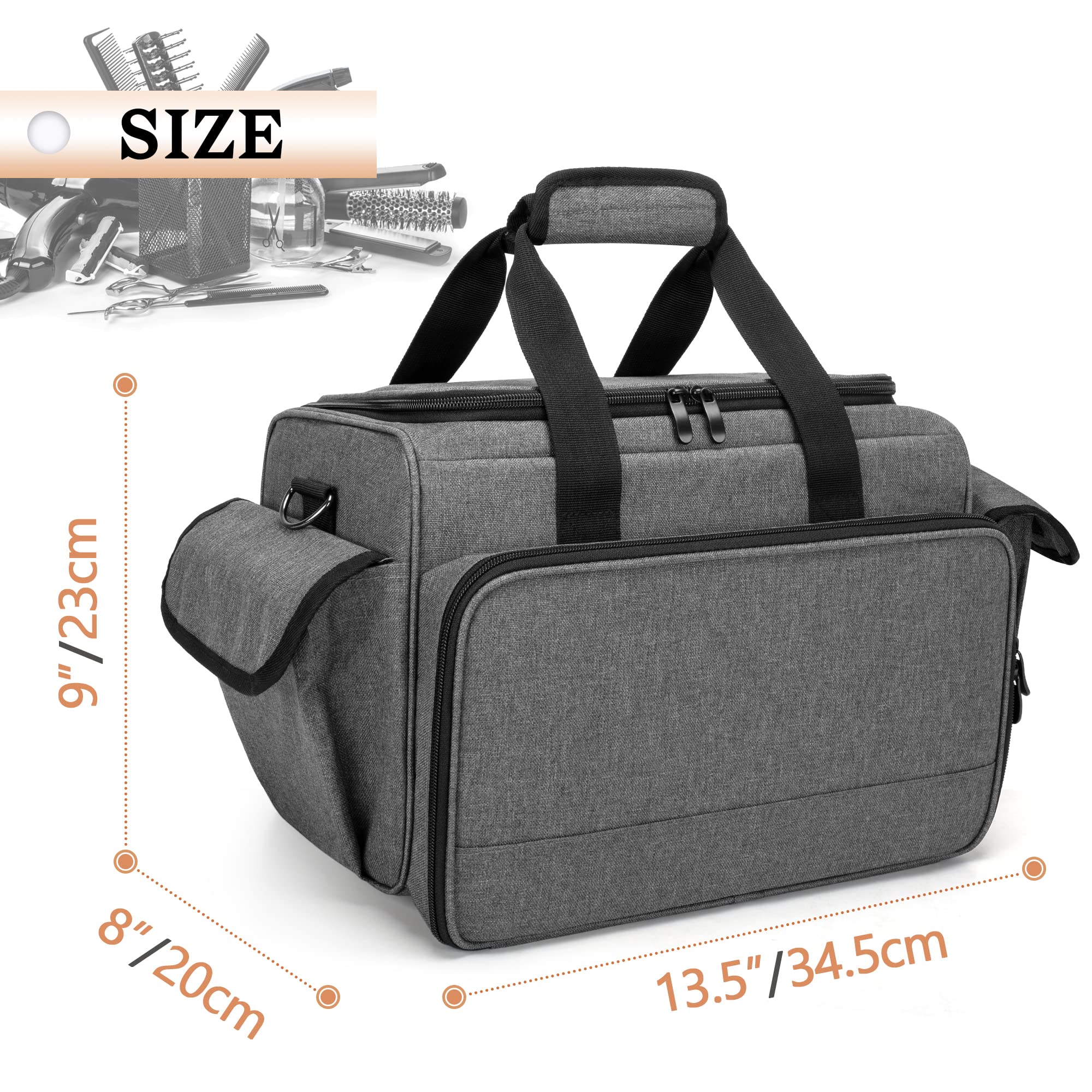 BAFASO Borsa da Parrucchiere Professionale con Divisori Regolabili, Valigetta per il Trasporto di Barbiere (Nessun Accessorio), Grigio