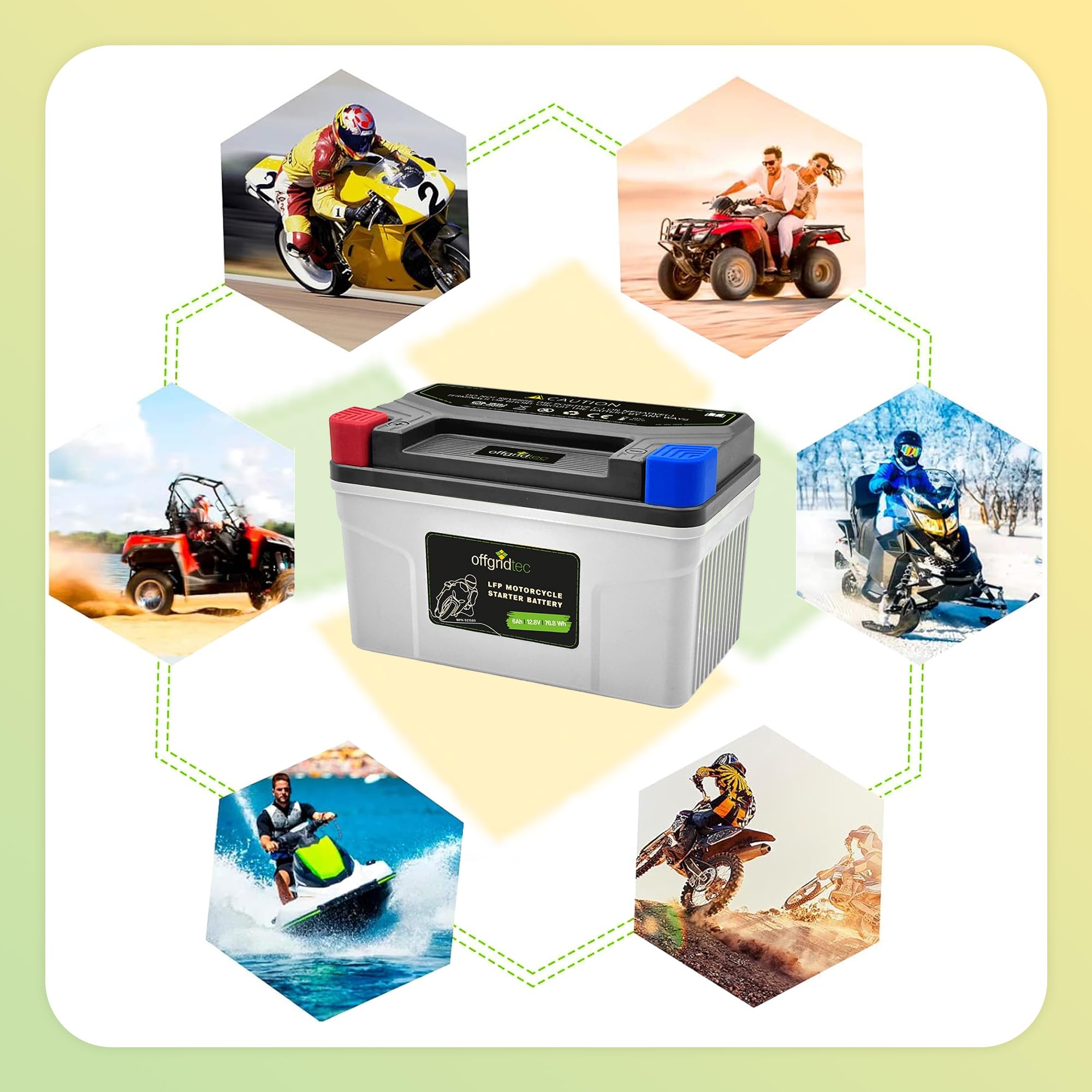 Offgridtec Motorradbatterie LiFePO4 12,8V 6Ah – Lithium Starterbatterie Motorrad, Ersatz für YTX7A-BS, YTZ10S, UTZ10S
