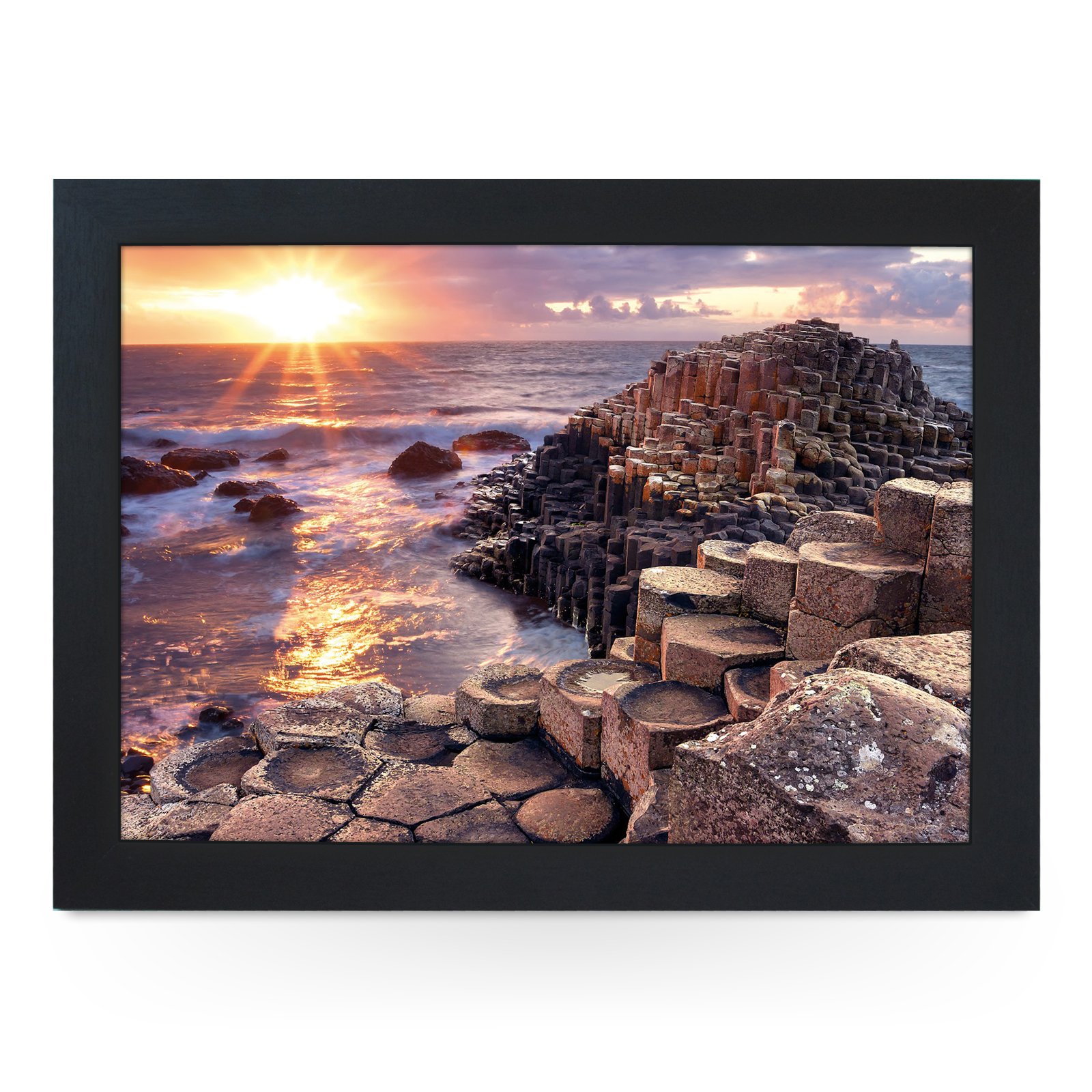 Portable Lap Desk Tray (Ireland Giants Causeway) Handmade Wooden Frame, Beanbag Cushioned Bottom | Computers, Laptops, Meals, Food | L0135 Black