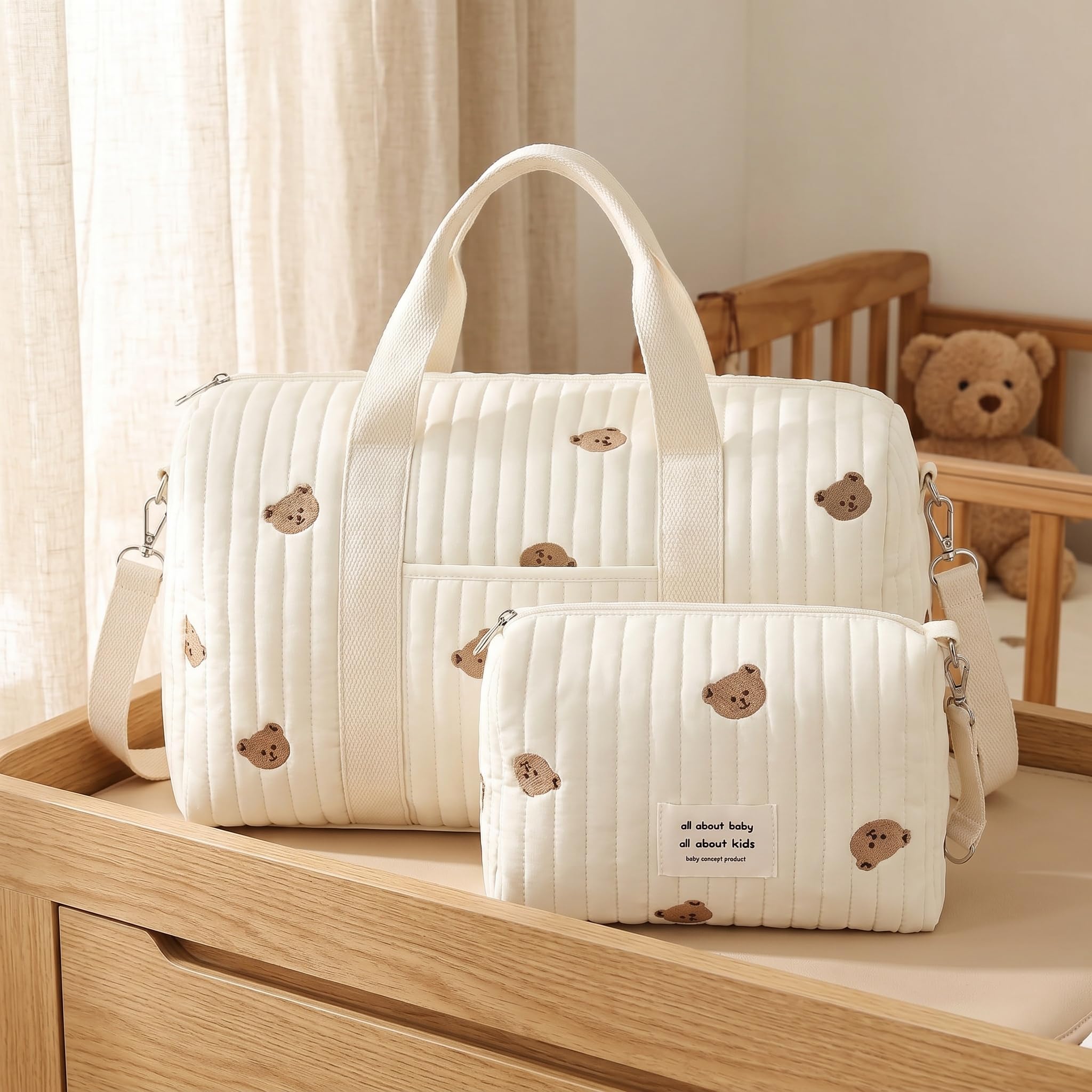 2er-Set Baby Wickeltasche Kliniktasche Reisewindeltasche Tragetasche Baumwolle Henkeltaschen Mom Bag Diaper Bag Wickeltasche für Unterwegs, Geburt im Krankenhaus, Reisen, Kinderwagen