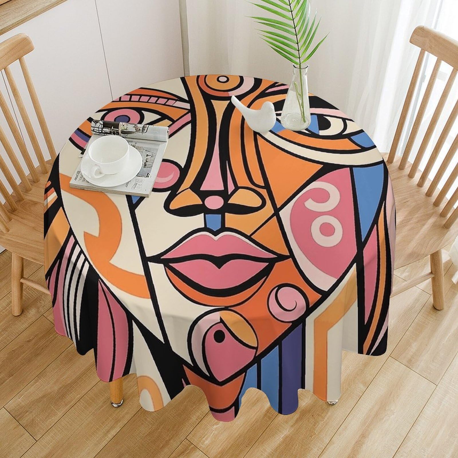 Nappe ronde imperméable portrait de femme pour repas de fête et dîners sur la terrasse