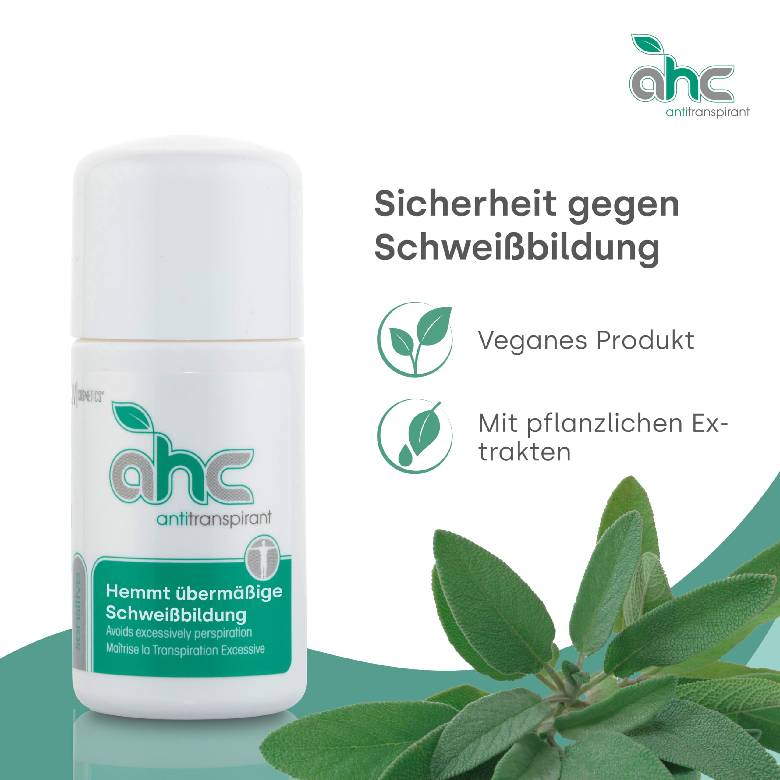 AHC SENSITIVE Antitranspirant Tropfflasche 50ml gegen Schwitzen an Achseln & Körper - Unisex Antiperspirant mit Pflanzenextrakten für empfindliche Haut