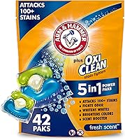 ARM & HAMMER + OxiClean 5-in-1 Laundry Detergent Power Paks, 42ct - Stain Remover Pods, Odor Fighter, Fresh Scent
