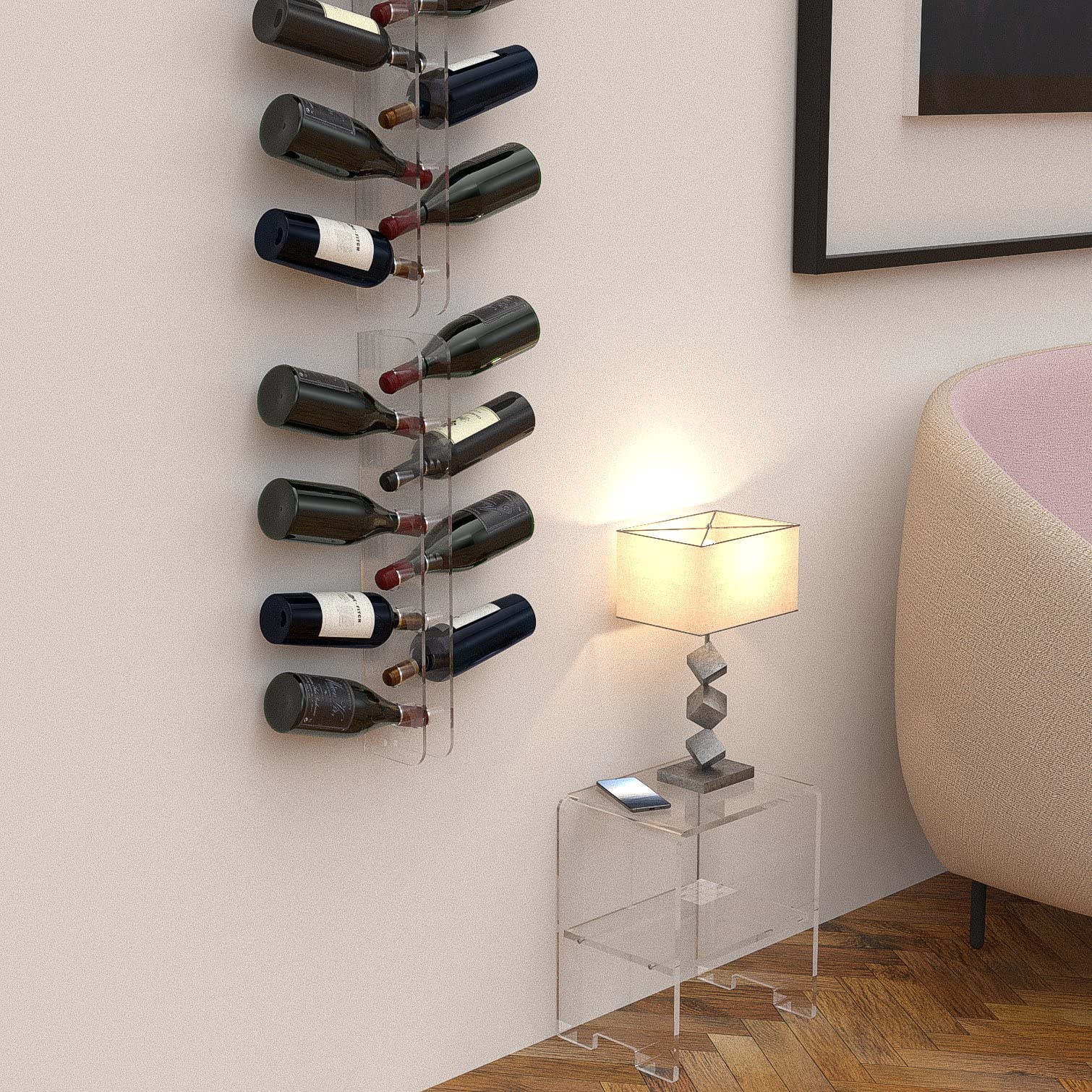 Agplex Cantinetta Vino - Portabottiglie Vino da Parete in vetro acrilico plexig. - Porta Bottiglie di Vino trasparente (Capacità 10 Bottiglie)