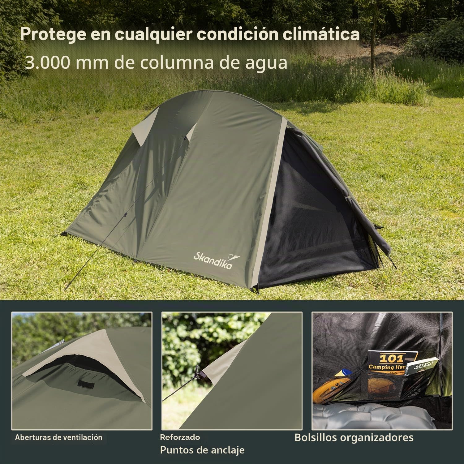 Skandika Hemus 2 Sleeper | Tienda túnel 1-2 Personas, Tienda Trekking, Sleeper Cabina Dormir, Ultraligera, Impermeable, 3000 mm Columna de Agua