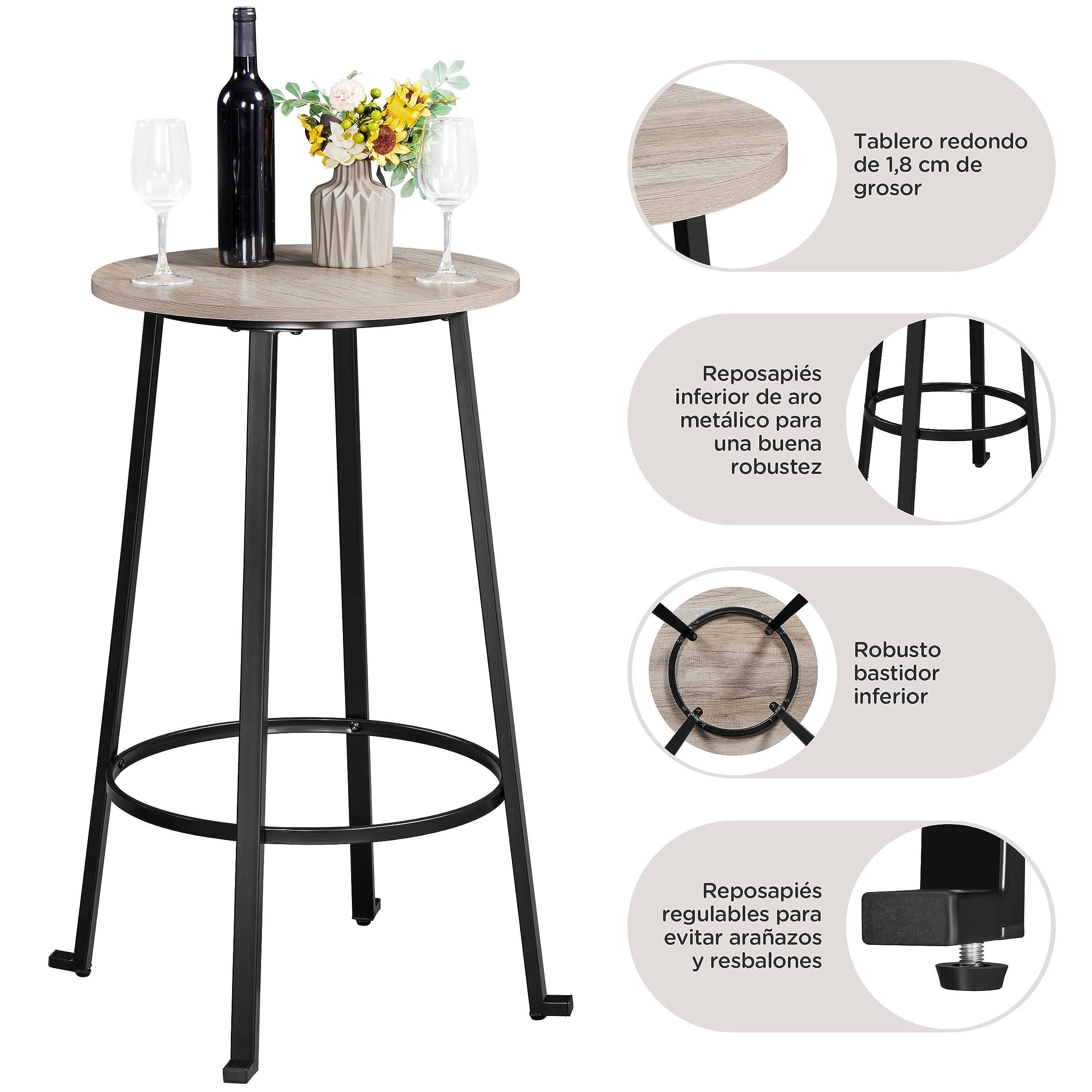 Yaheetech Juego de Sillas y Mesa Conjunto de Taburete y Mesa para Comedor Cocina Juego de Mueble 2 Sillas Taburete para Bar Pata Metal Taburete Mesa Alta Gris