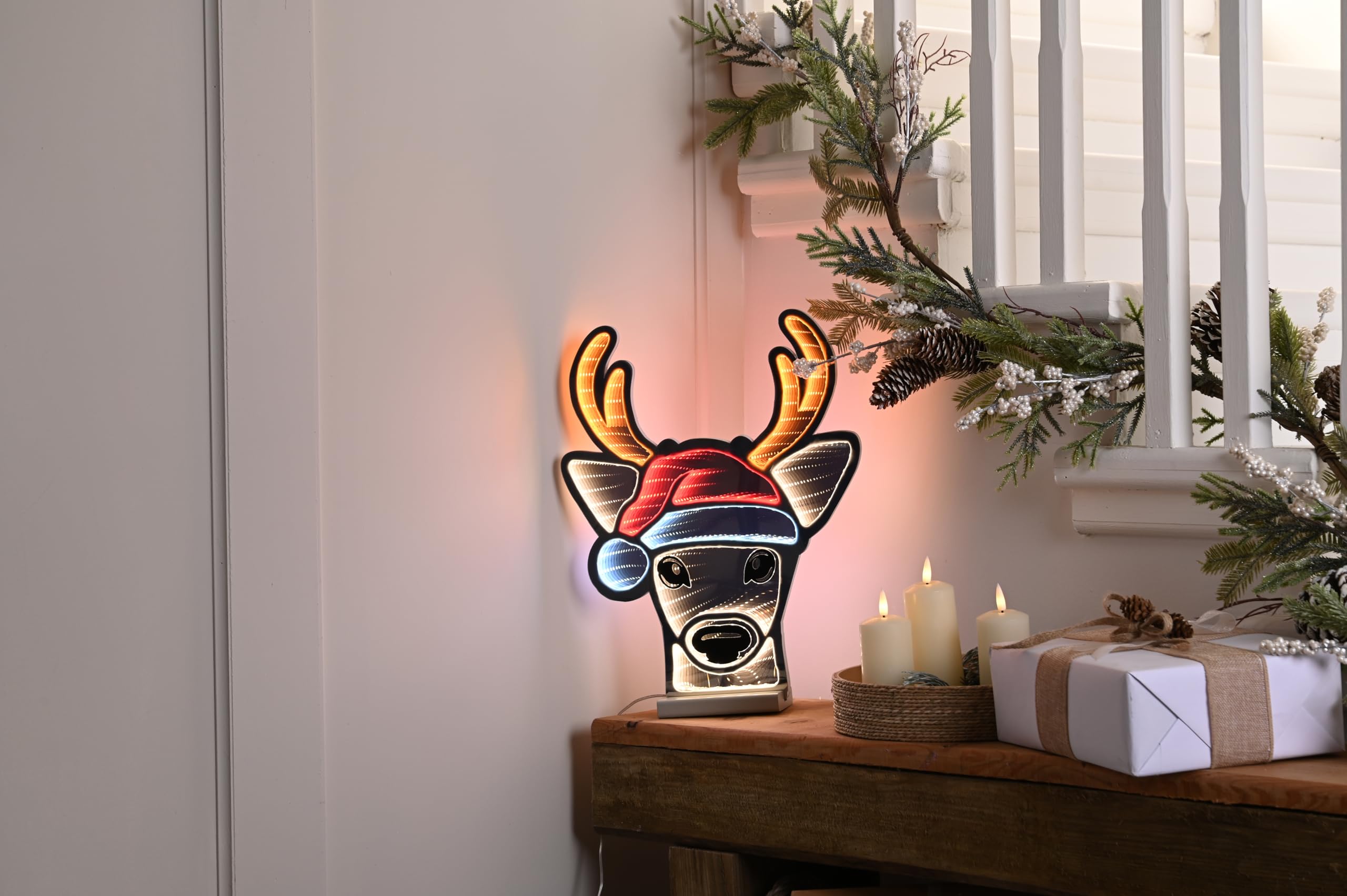 Cerf Lumineux Effet Miroir Infini Décoration Noël LED Extérieur Intérieur Minuteur