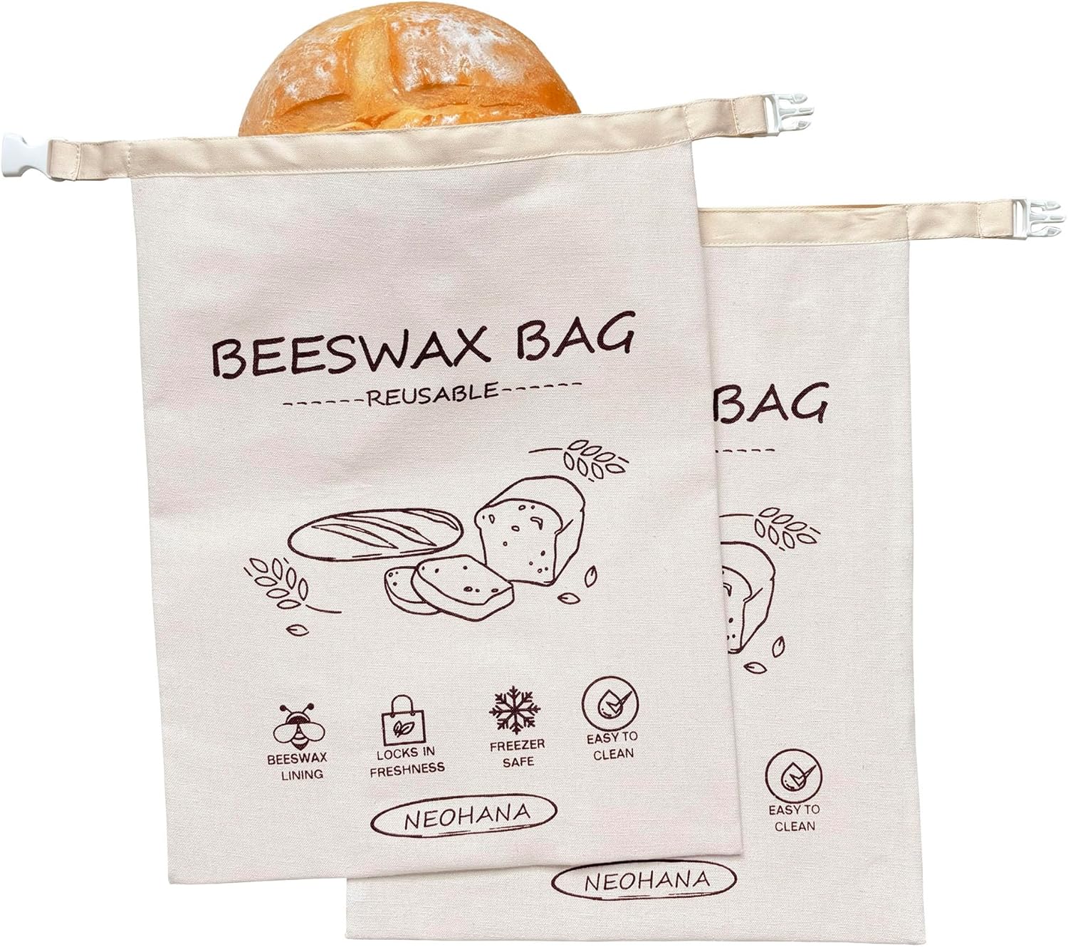 Reusable Beeswax Bread Bag - Bread Bags for Homemade Bread,Cotton Sourdough Bread Bags, Sourdough Storage Bag (2 Pack)
