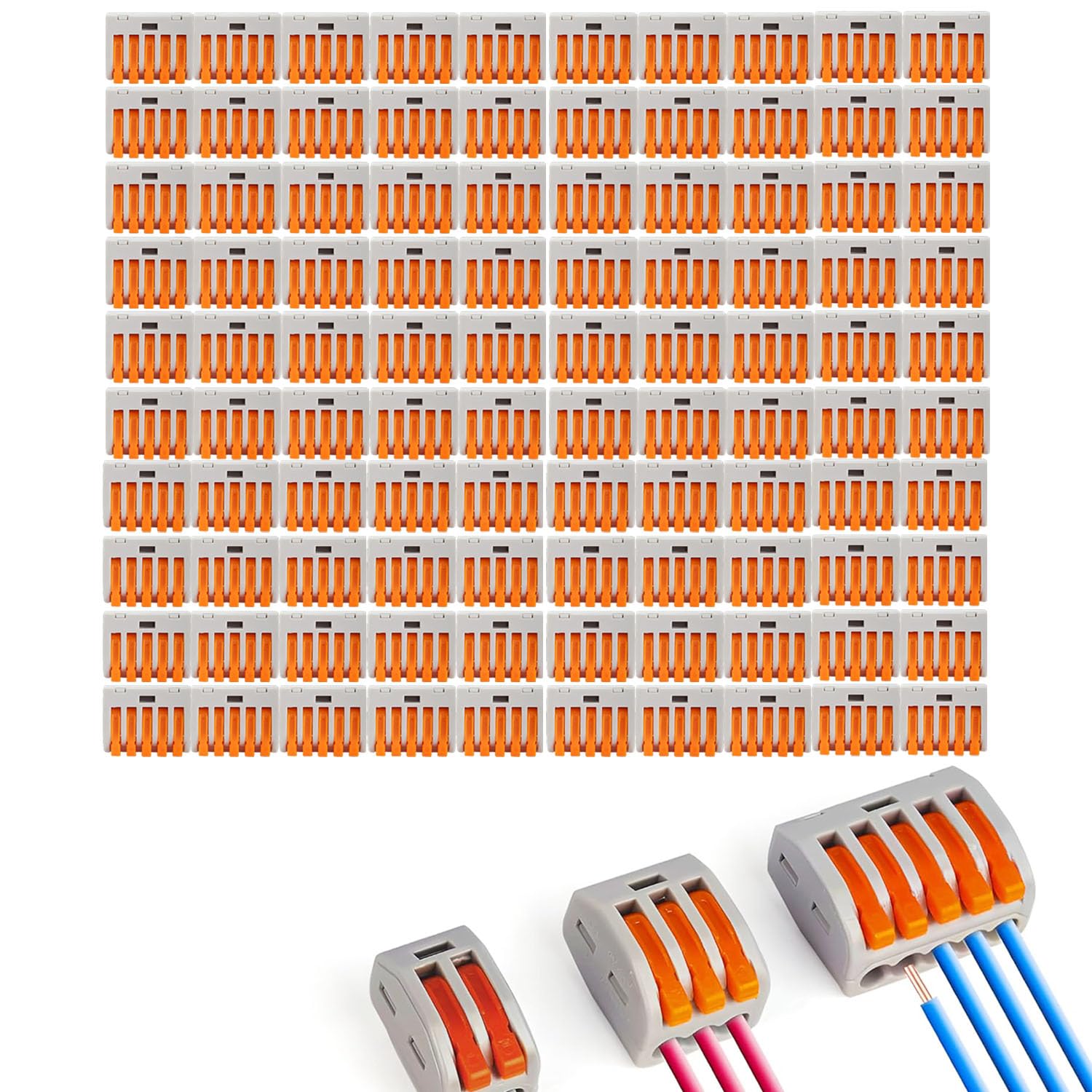 LEDSONE 100pcs Lever Nut Wire Connectors Electrical 5 Port Terminal Block Spring Wire Push Clamp Quick Compact Splicing Connectors for Circuit Inline, Flame retardant